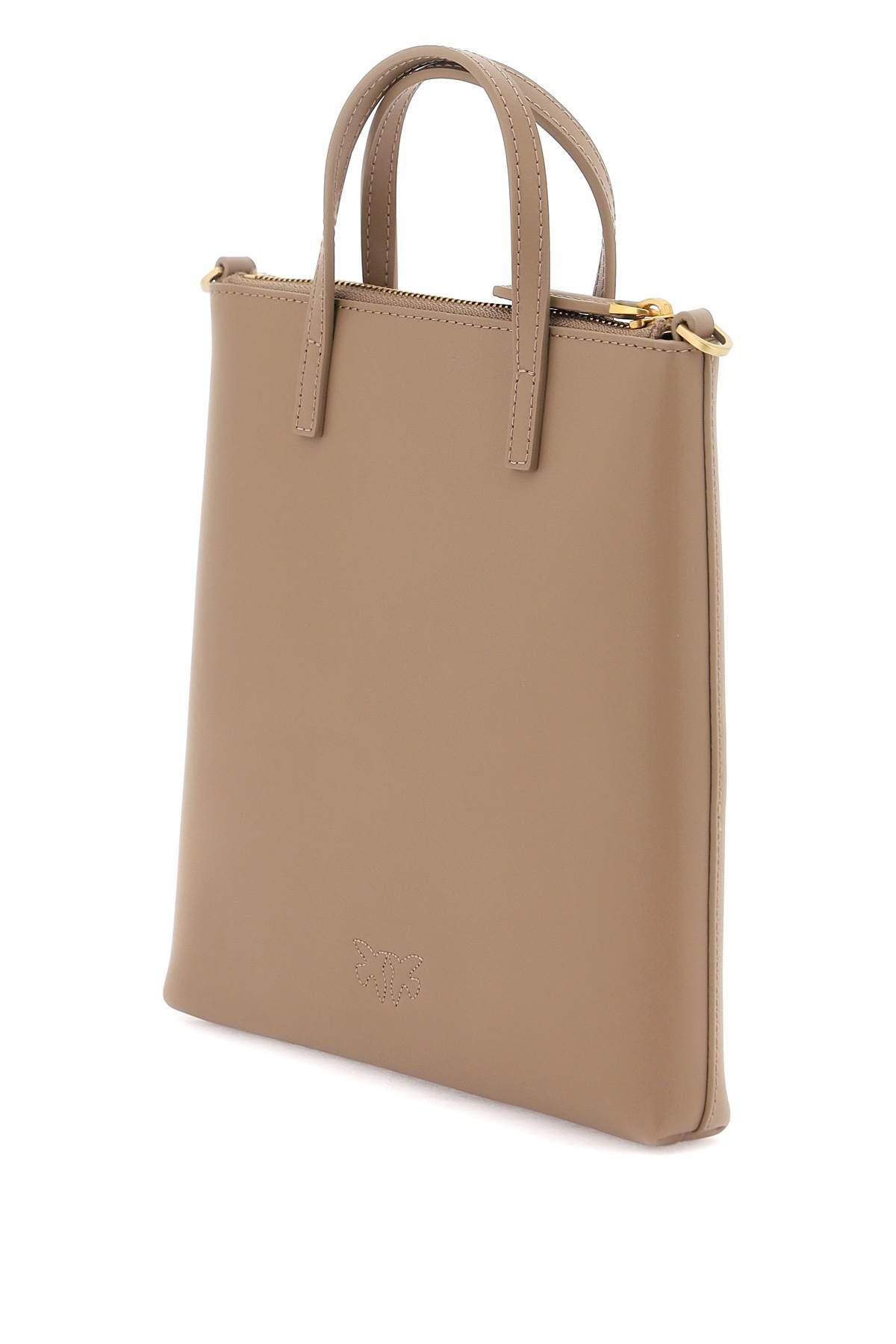 Shop Pinko Leather Mini Tote Bag In Brown