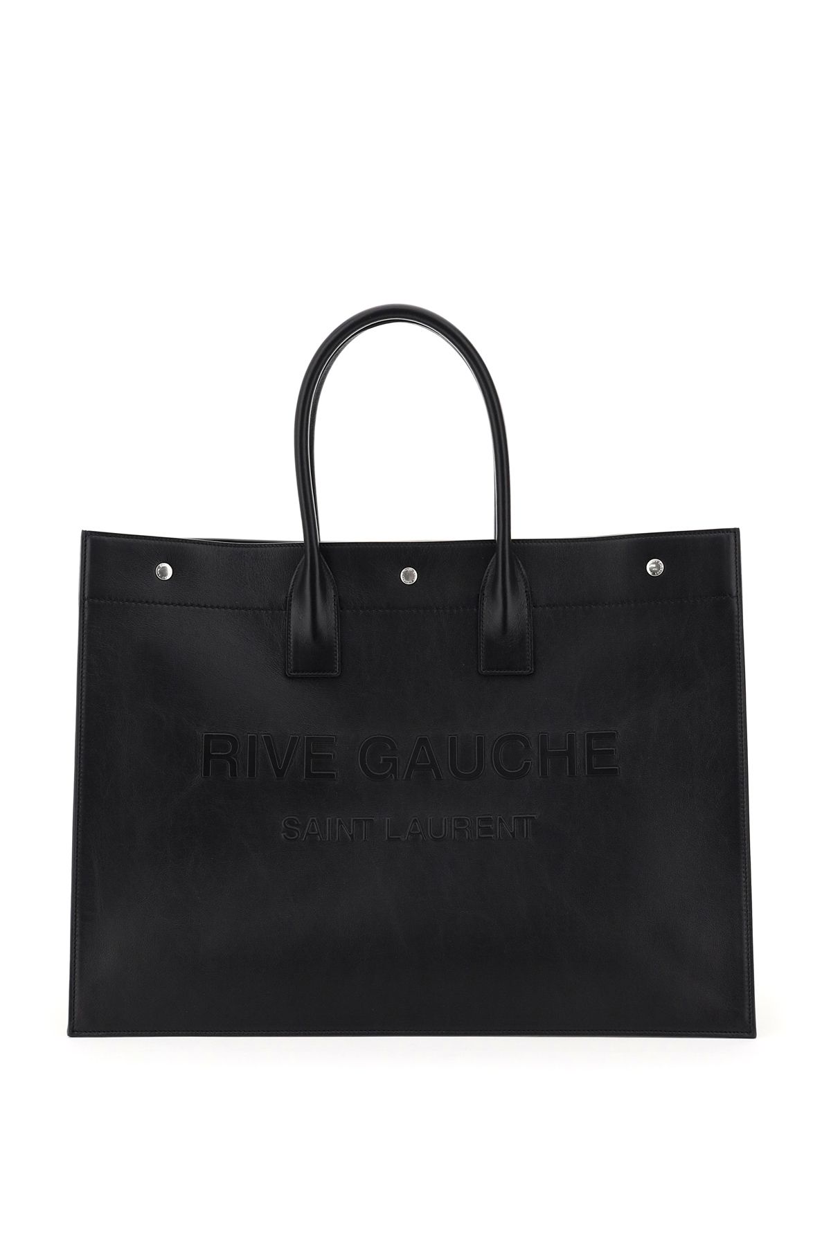 Shop Saint Laurent Leather Noe Rive Gauche Tote Bag In Black