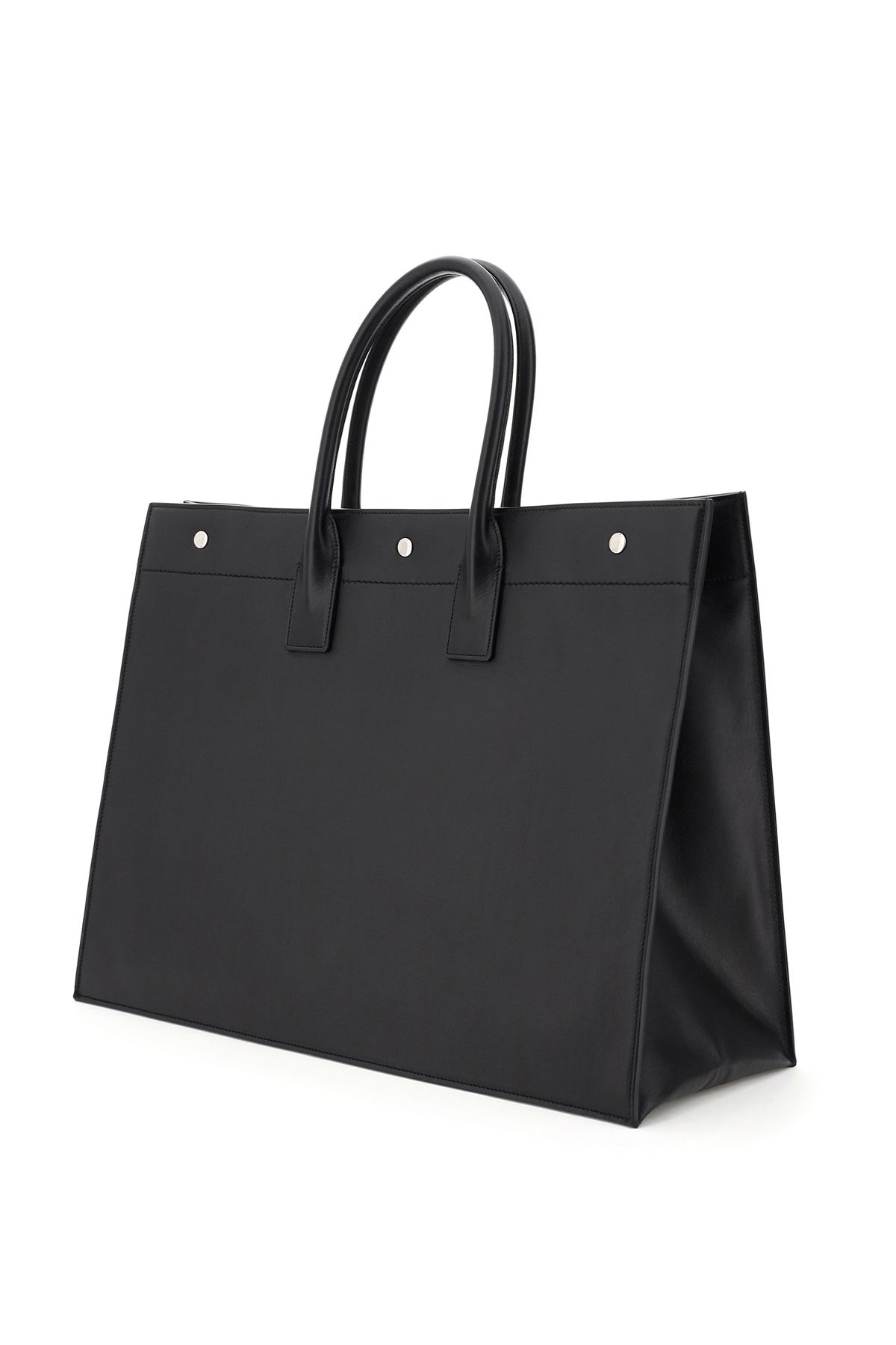 Shop Saint Laurent Leather Noe Rive Gauche Tote Bag In Black