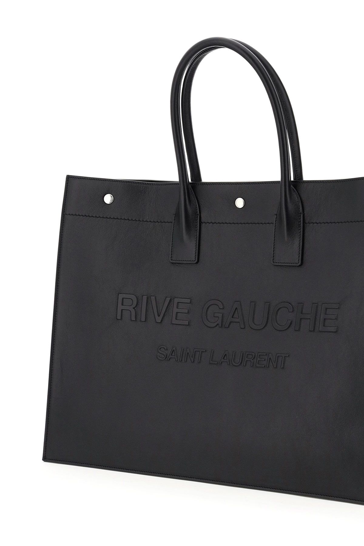 Shop Saint Laurent Leather Noe Rive Gauche Tote Bag In Black