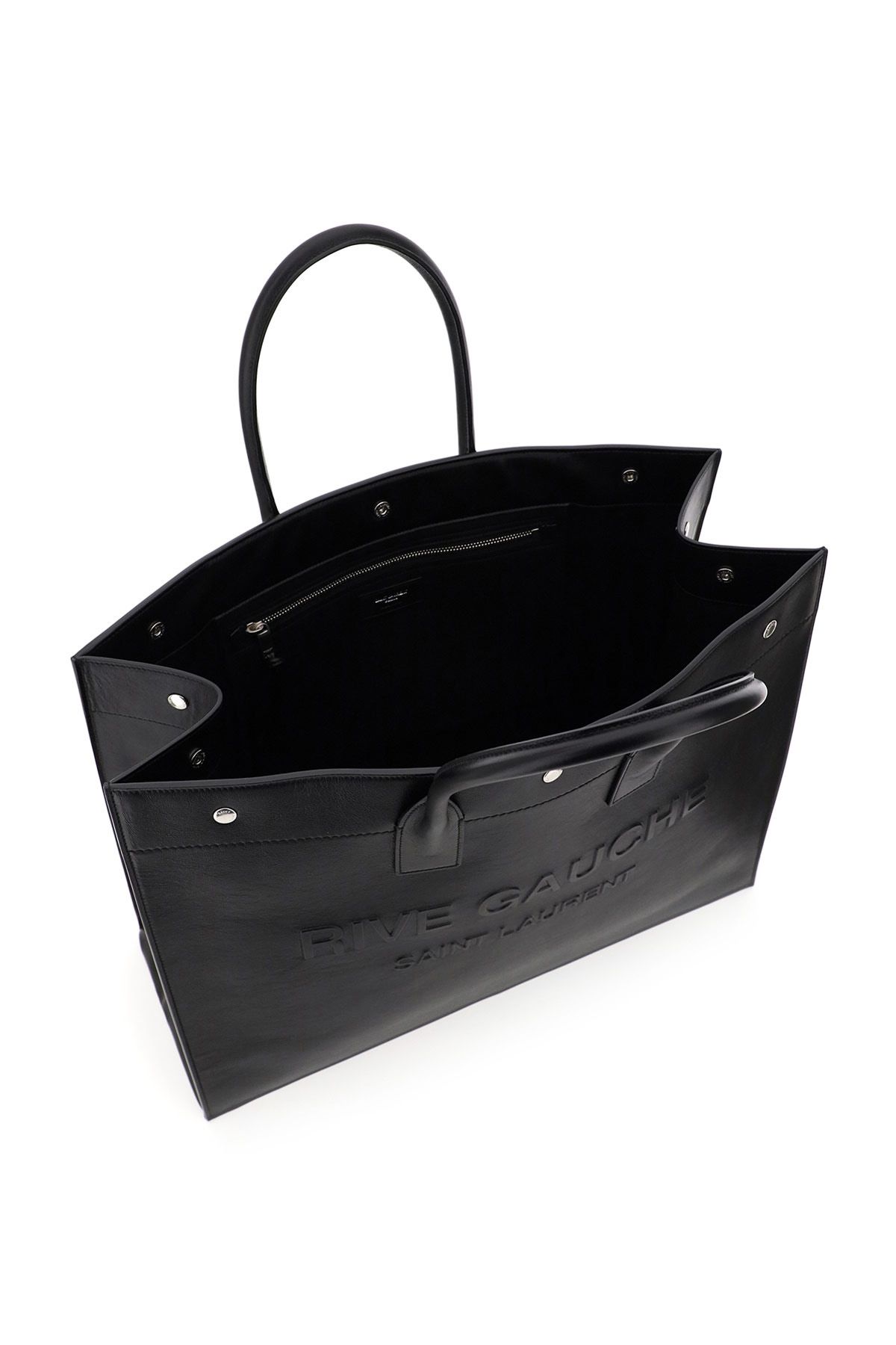 Shop Saint Laurent Leather Noe Rive Gauche Tote Bag In Black