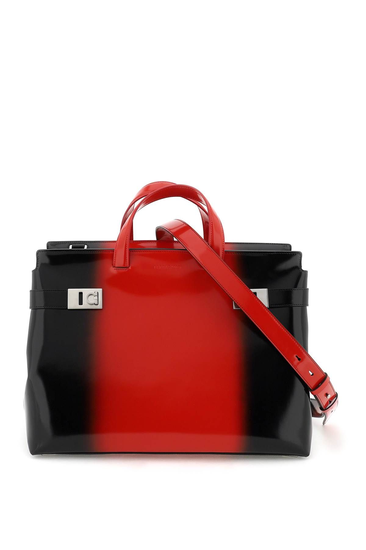 Ferragamo Gradient Leather Tote Bag In Black,red