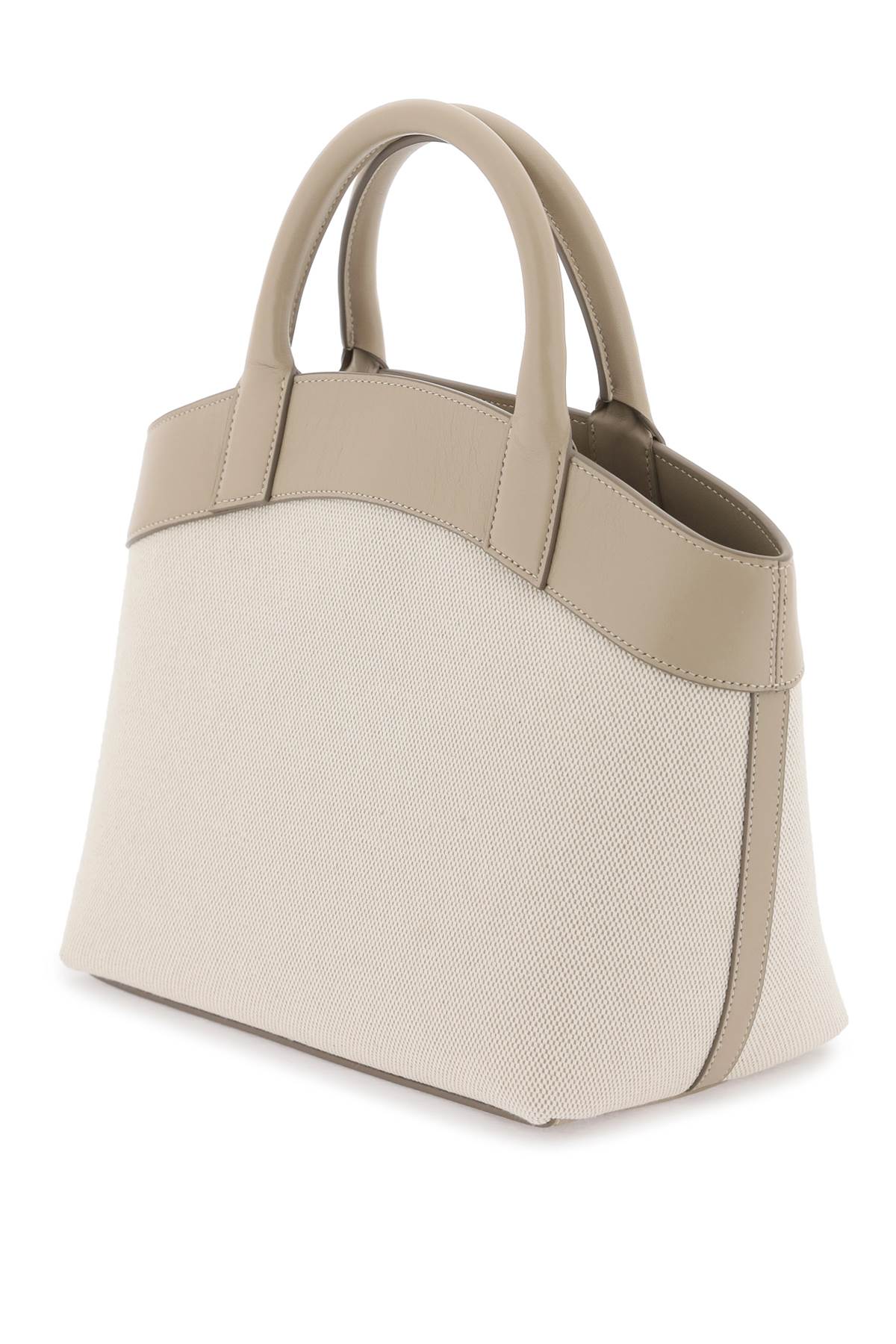Shop Savette Small Round Canvas Tote Bag In Beige