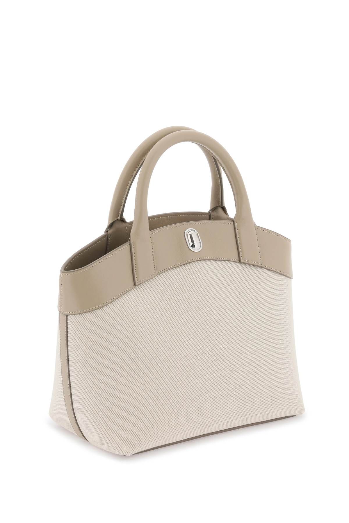 Shop Savette Small Round Canvas Tote Bag In Beige