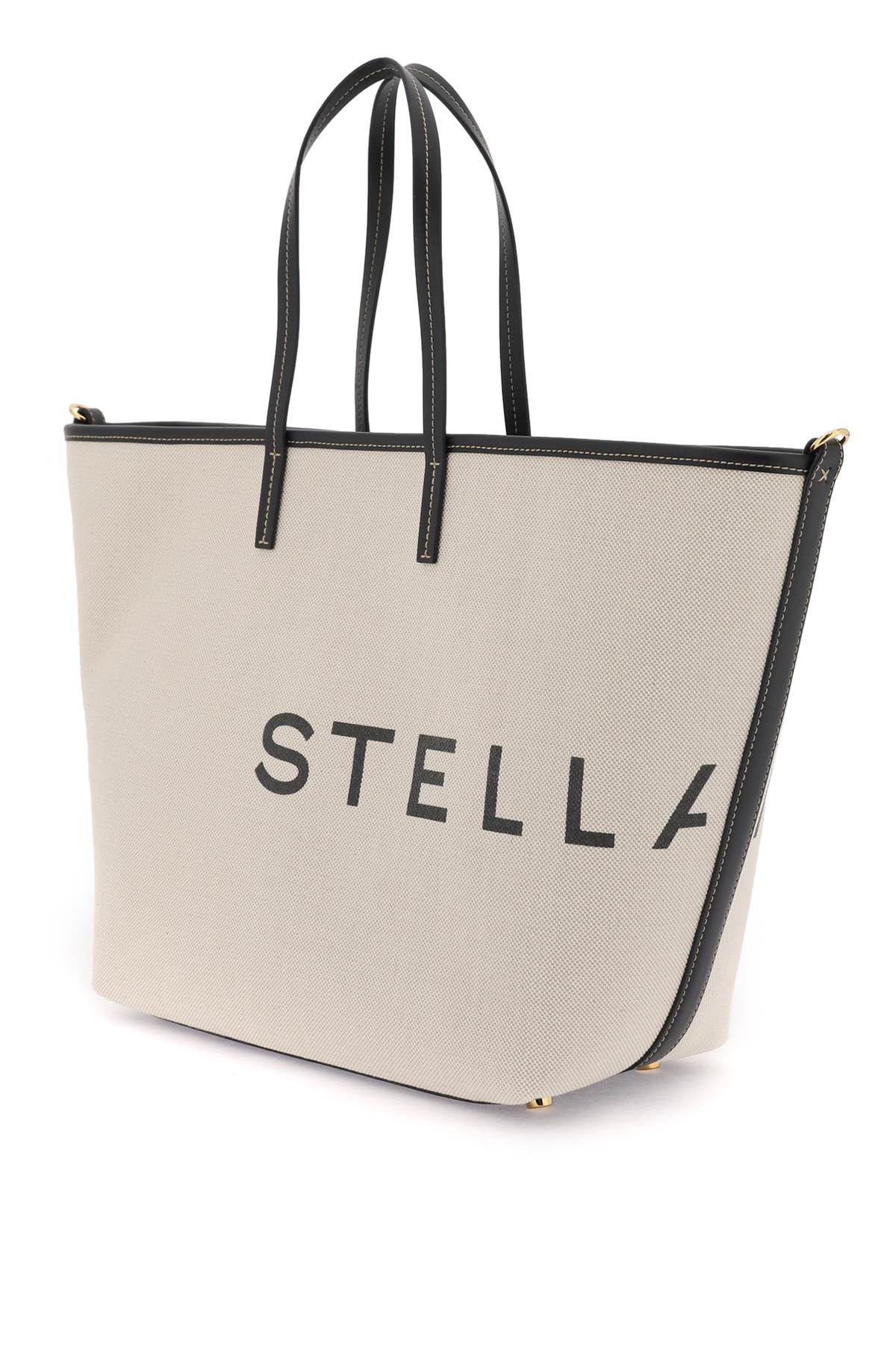 Shop Stella Mccartney Organic Cotton Canvas Tote Bag In Beige,black
