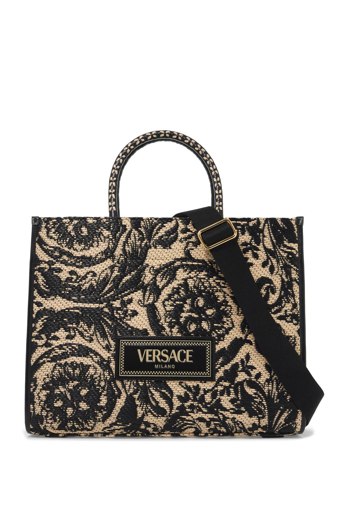 Versace Medium Athena Barocco Tote Bag In Raff In Orange