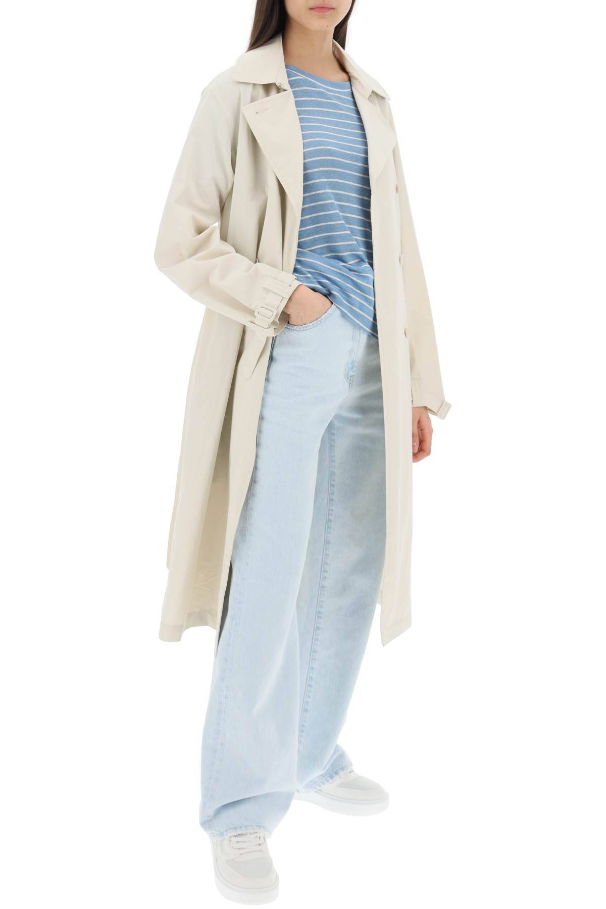 Shop Apc 'irene' Double-breasted Trench Coat In Beige