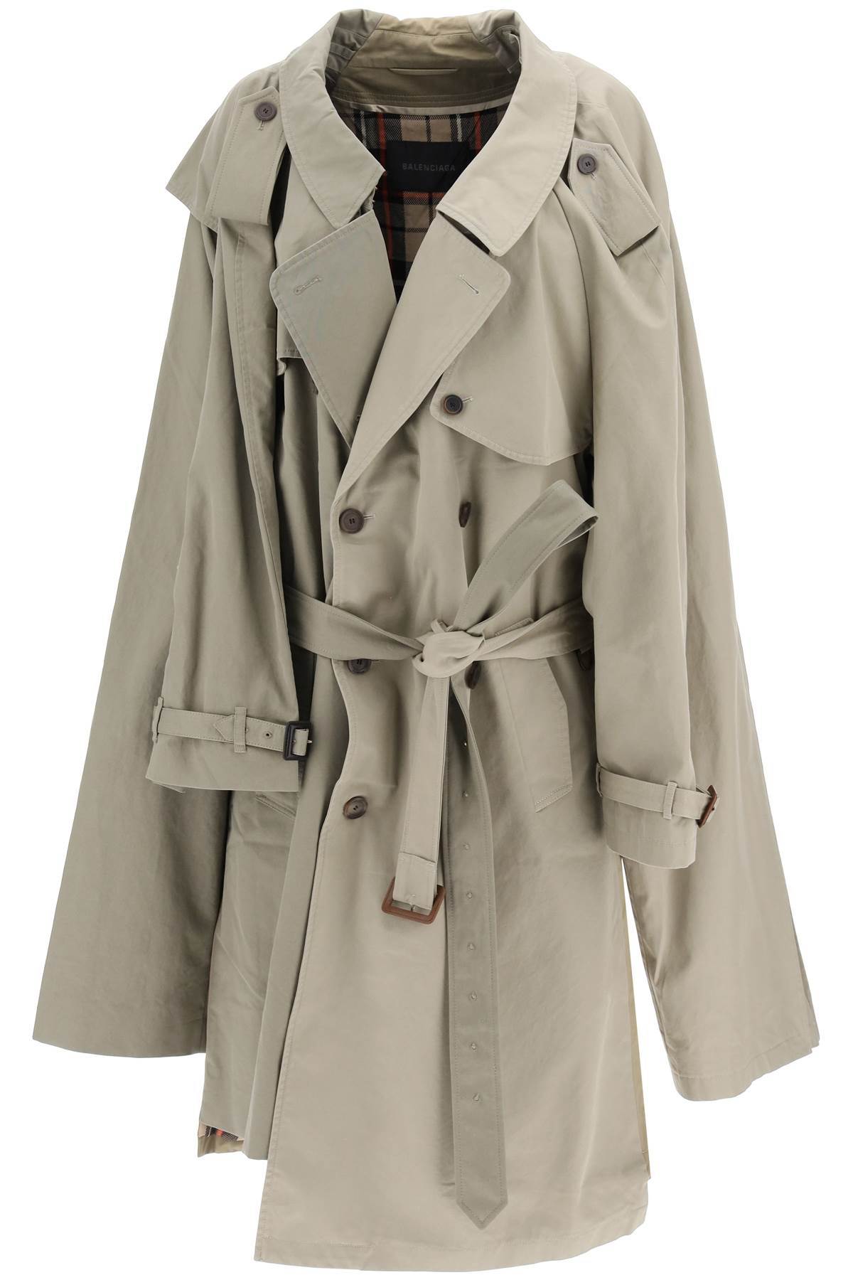 Shop Balenciaga Double Sleeve Trench Coat In Beige