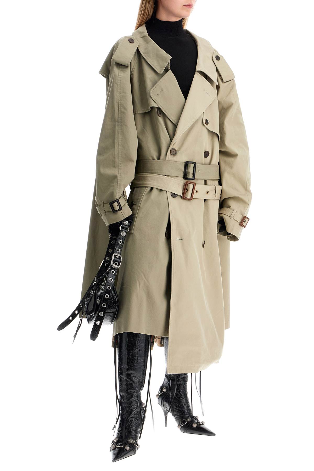 Shop Balenciaga Double Sleeve Trench Coat In Beige