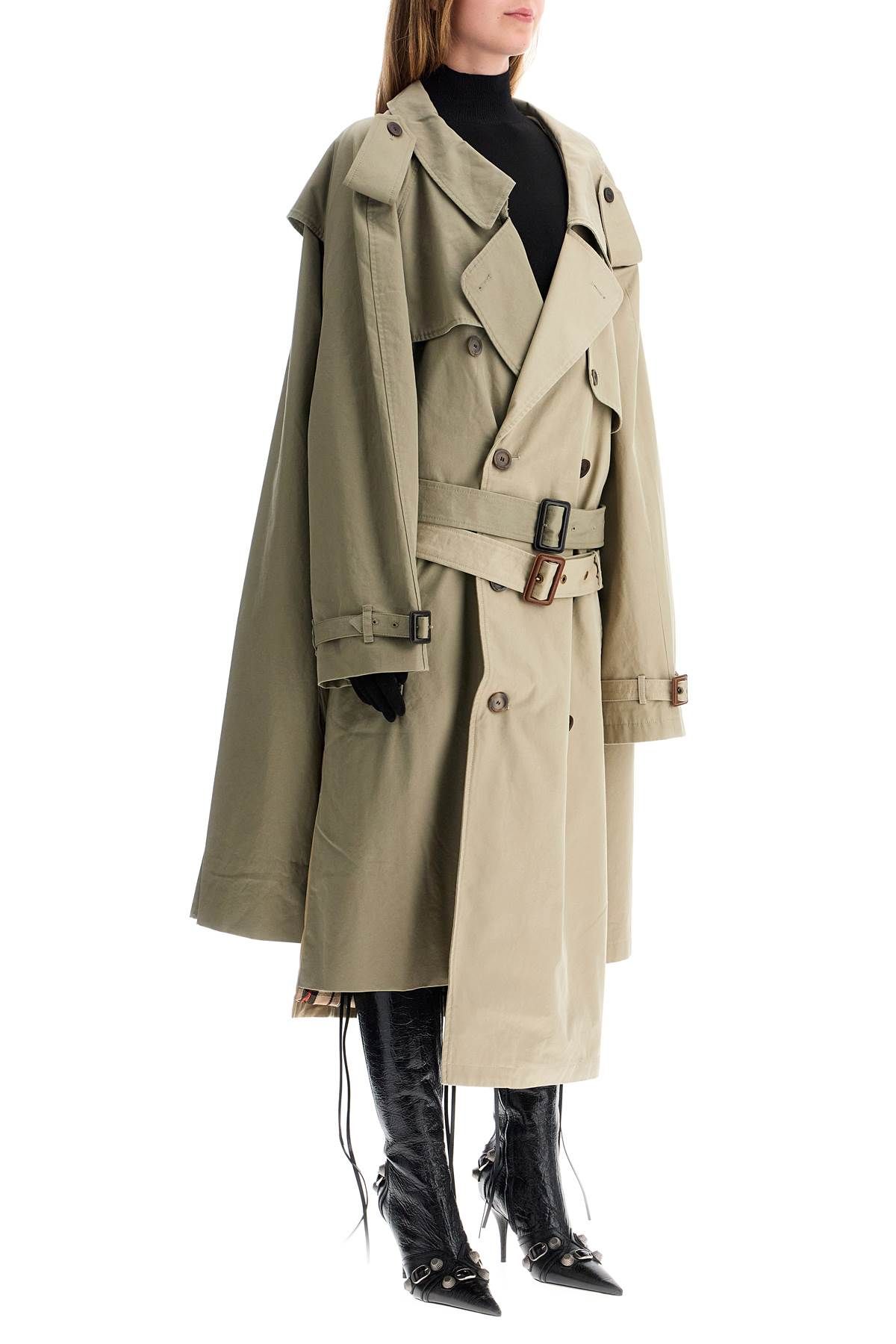 Shop Balenciaga Double Sleeve Trench Coat In Beige