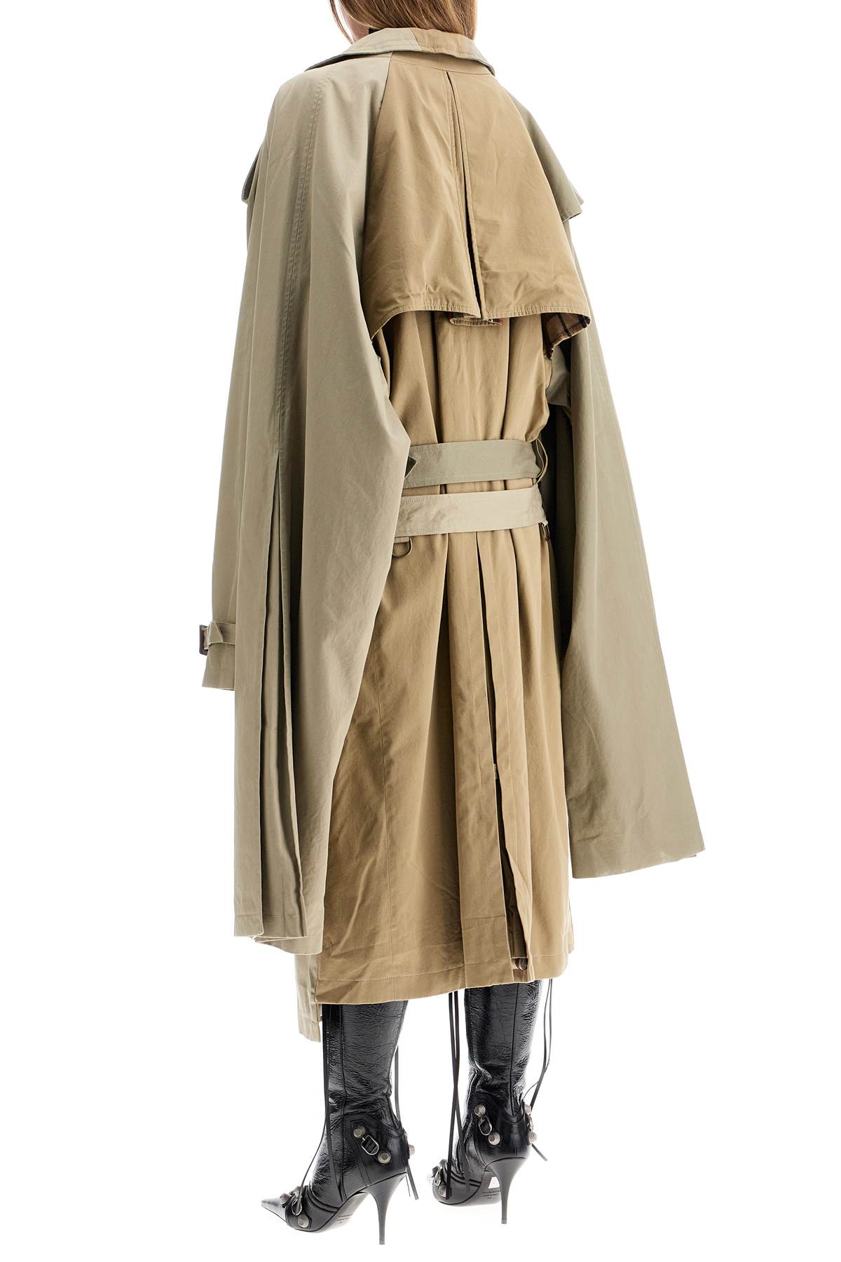 Shop Balenciaga Double Sleeve Trench Coat In Beige