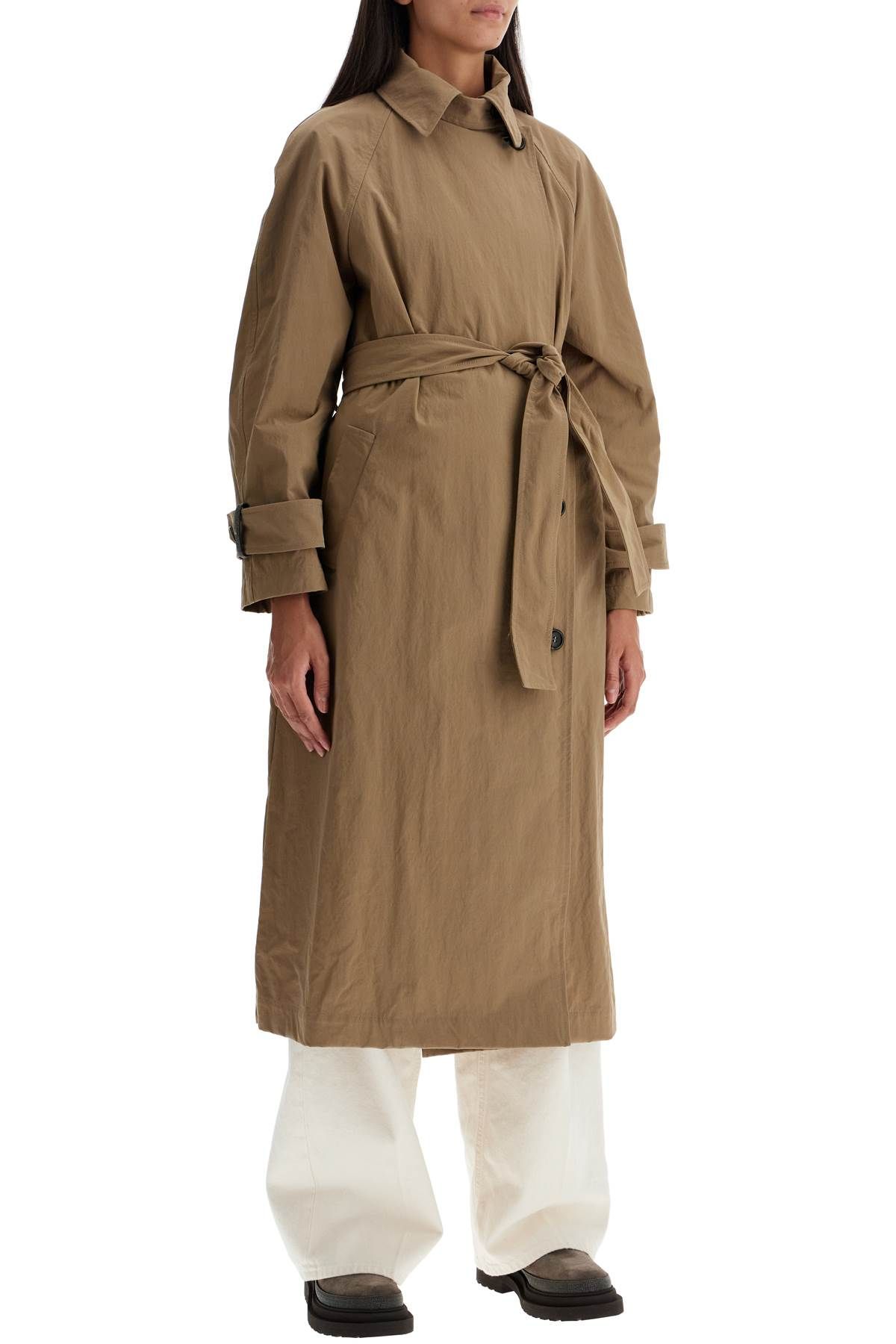 Shop Brunello Cucinelli 'trench Coat With Shiny Cuff Details In Neutro