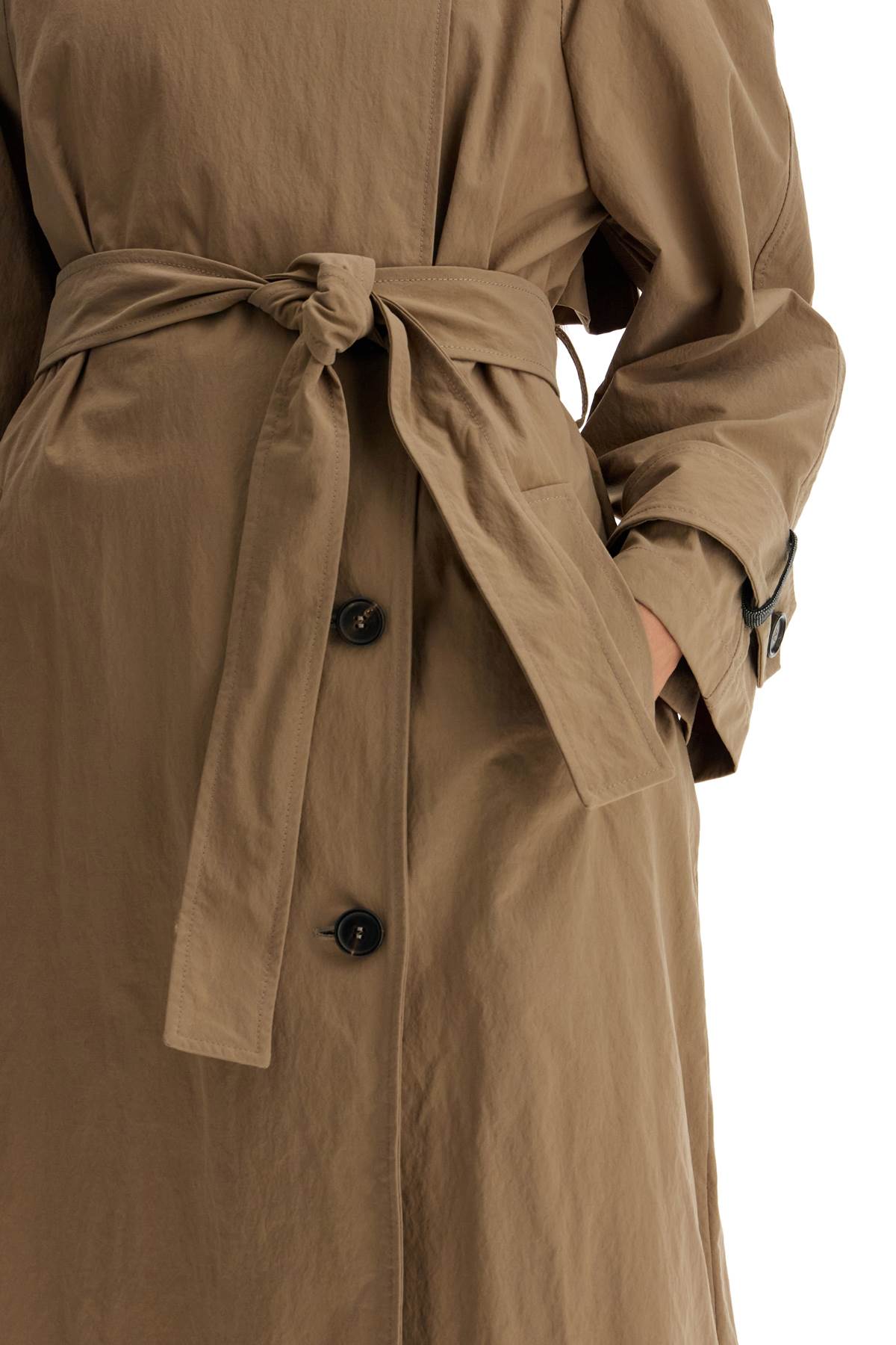 Shop Brunello Cucinelli 'trench Coat With Shiny Cuff Details In Neutro