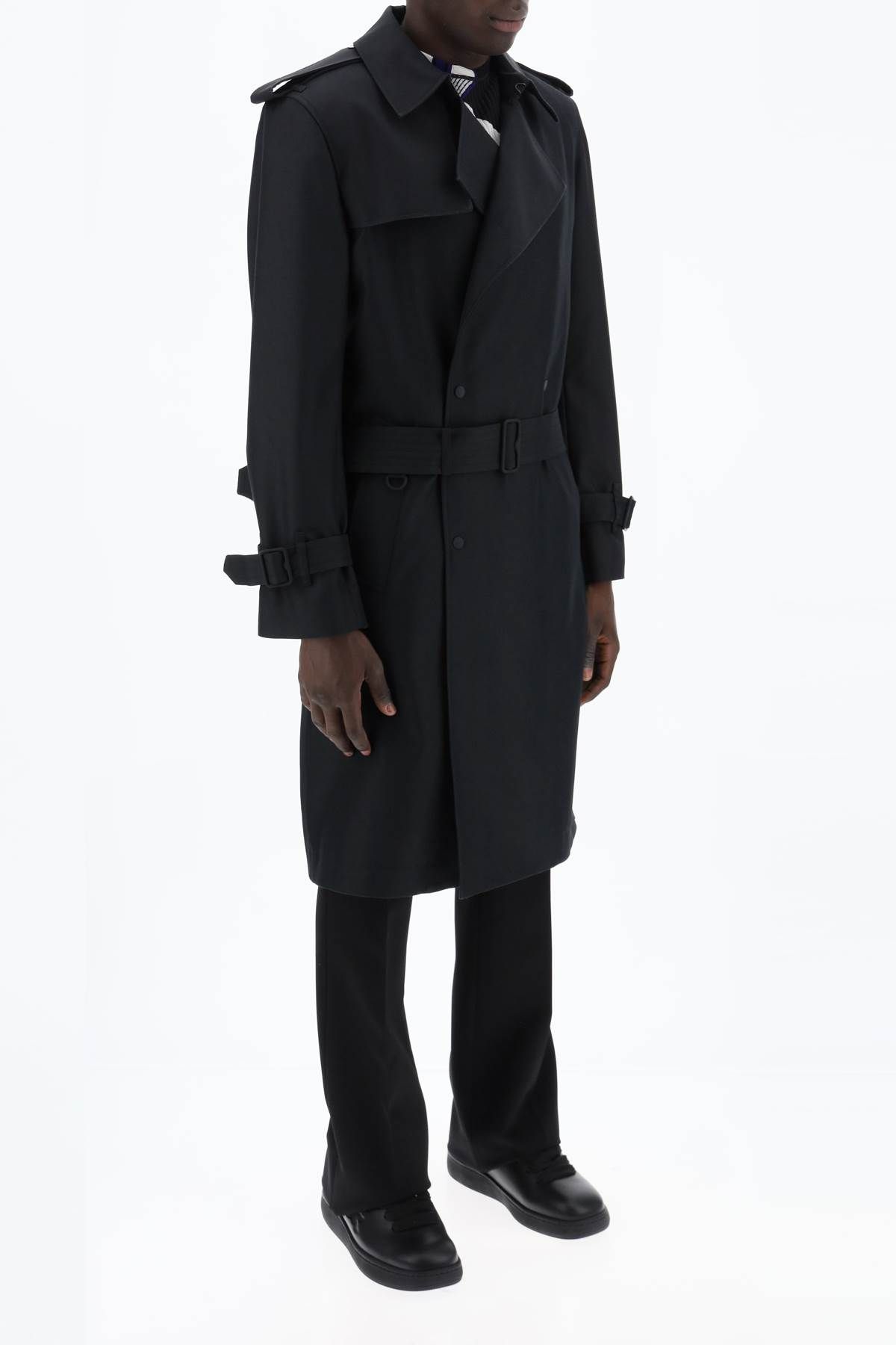 Shop Burberry Double-breasted Silk Blend Trench Coat In Black