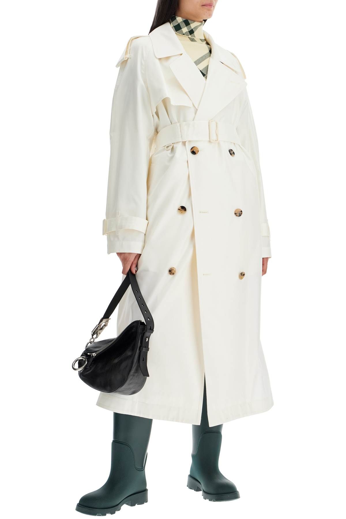 Shop Burberry Silk Trench Coat In White