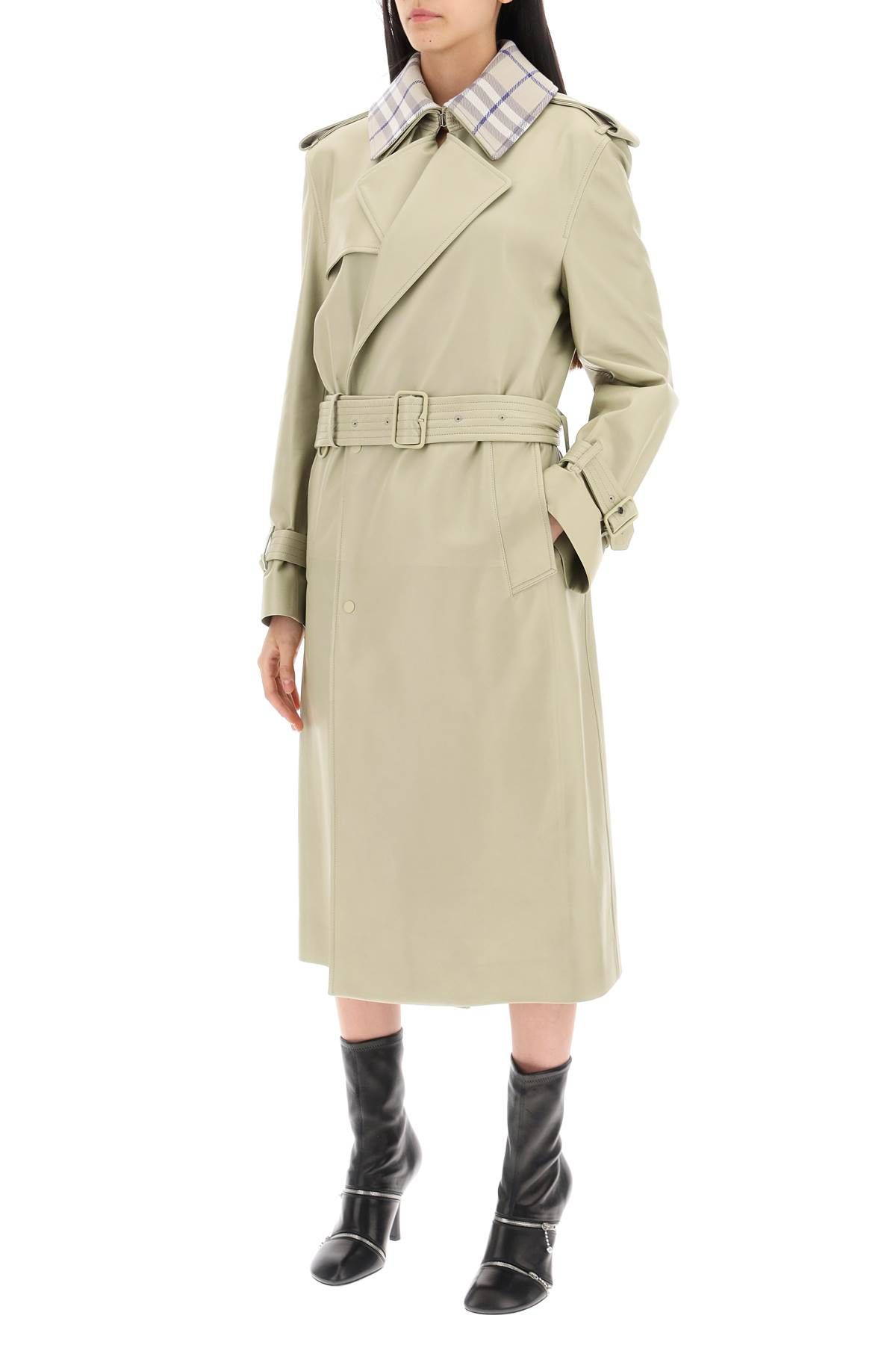 Shop Burberry Long Leather Trench Coat In Neutro