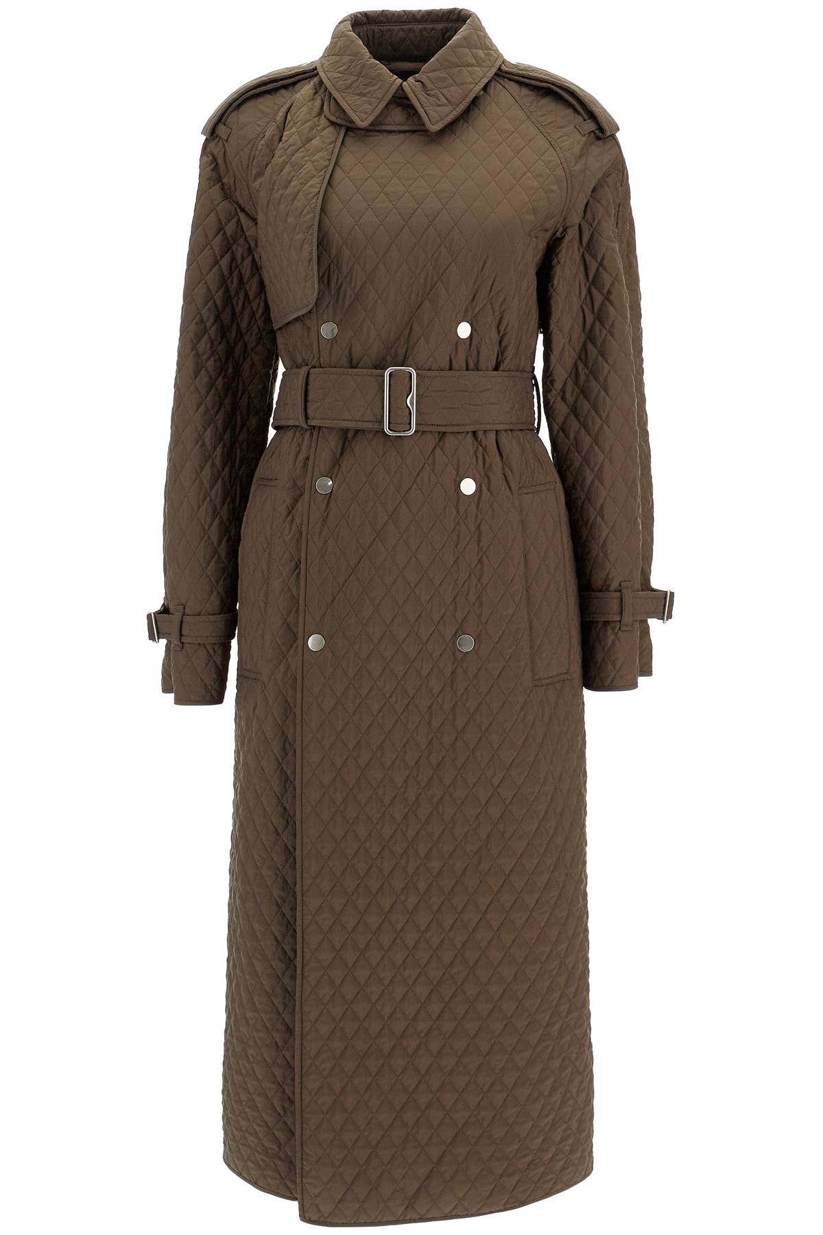 Shop Burberry Long Quilted Trench Coat In Khaki