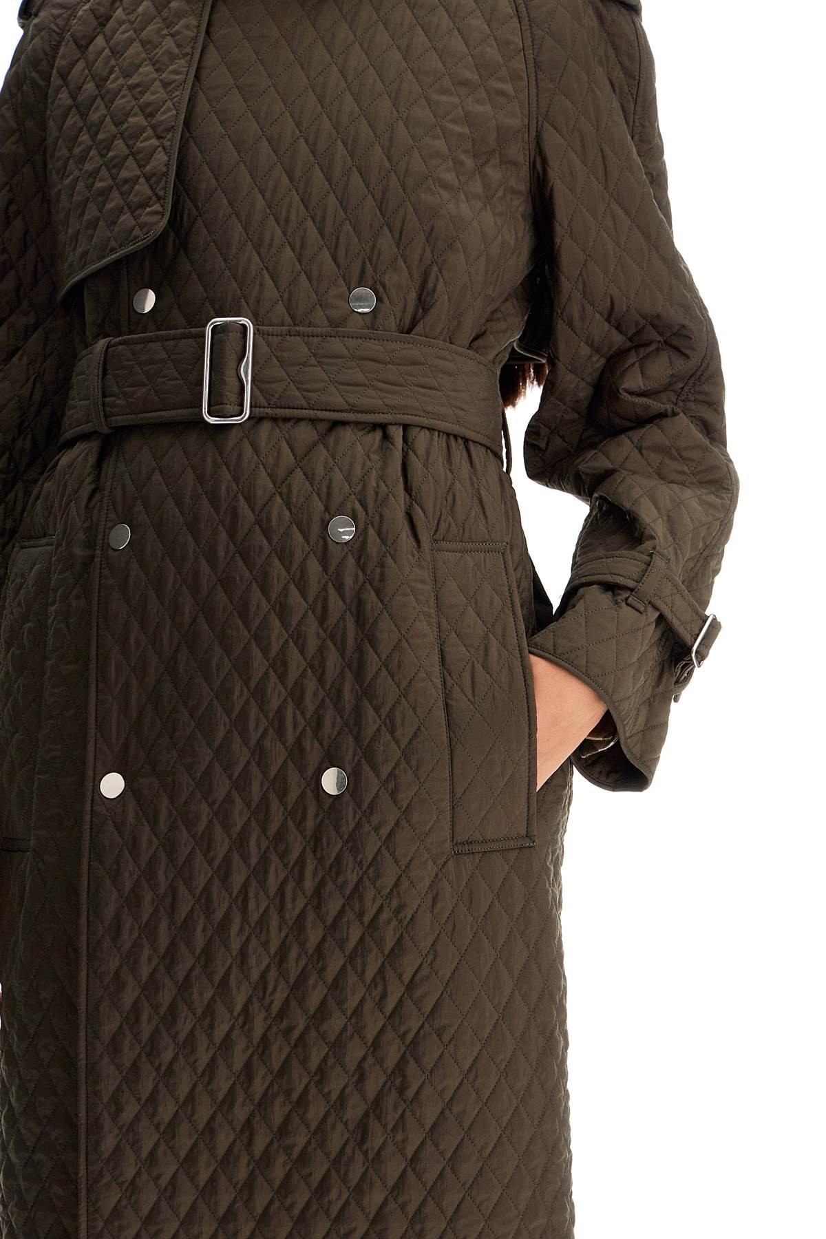 Shop Burberry Long Quilted Trench Coat In Khaki