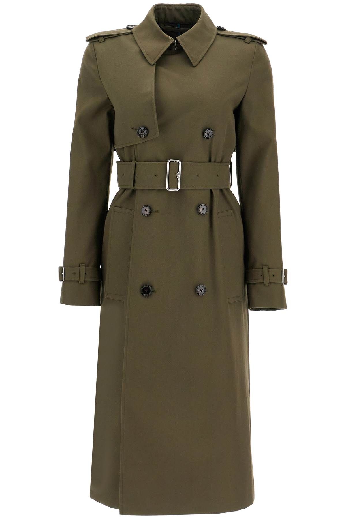 Shop Burberry Double-breasted Trench Coat With In Khaki