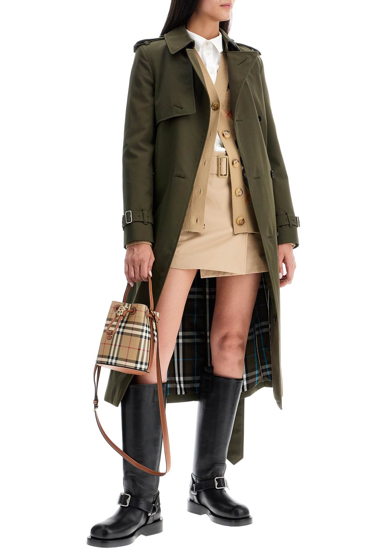 Shop Burberry Double-breasted Trench Coat With In Khaki