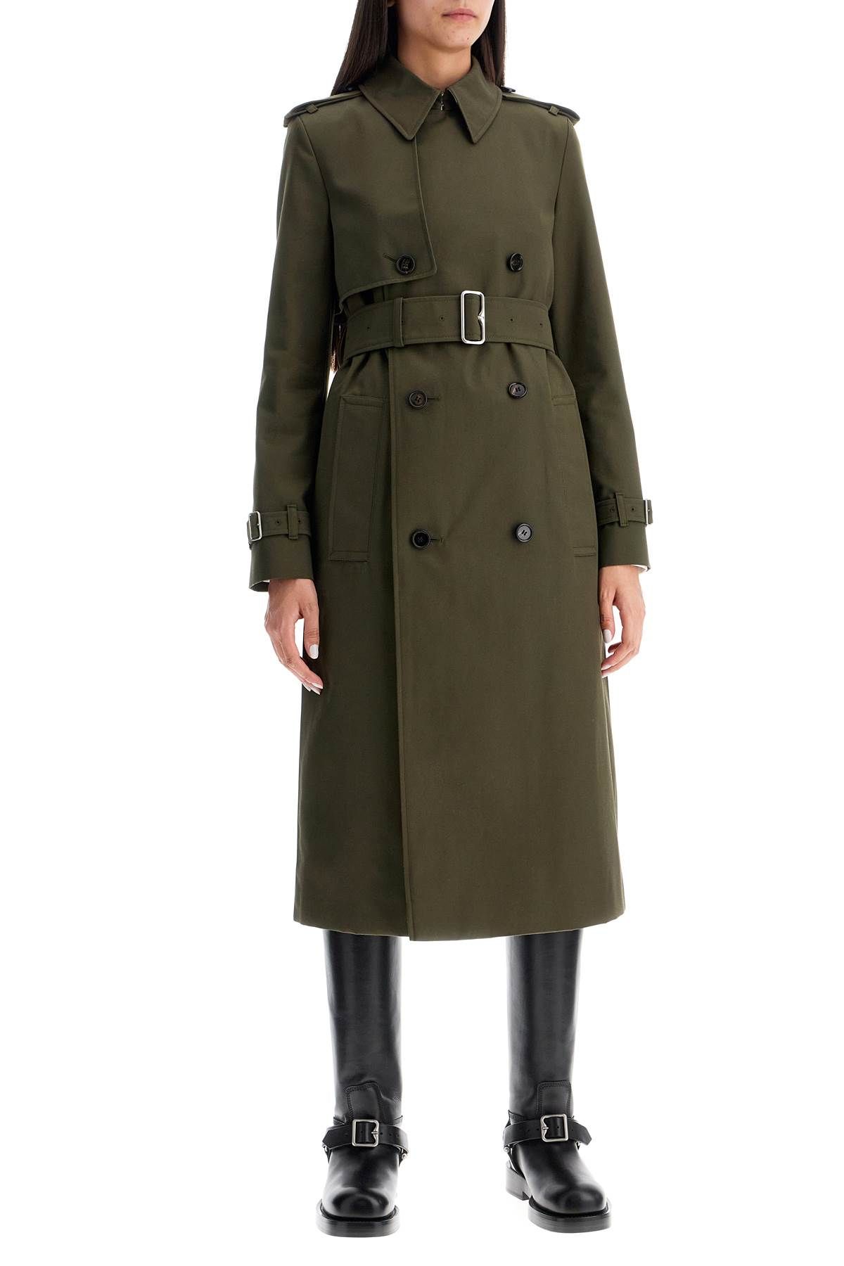 Shop Burberry Double-breasted Trench Coat With In Khaki