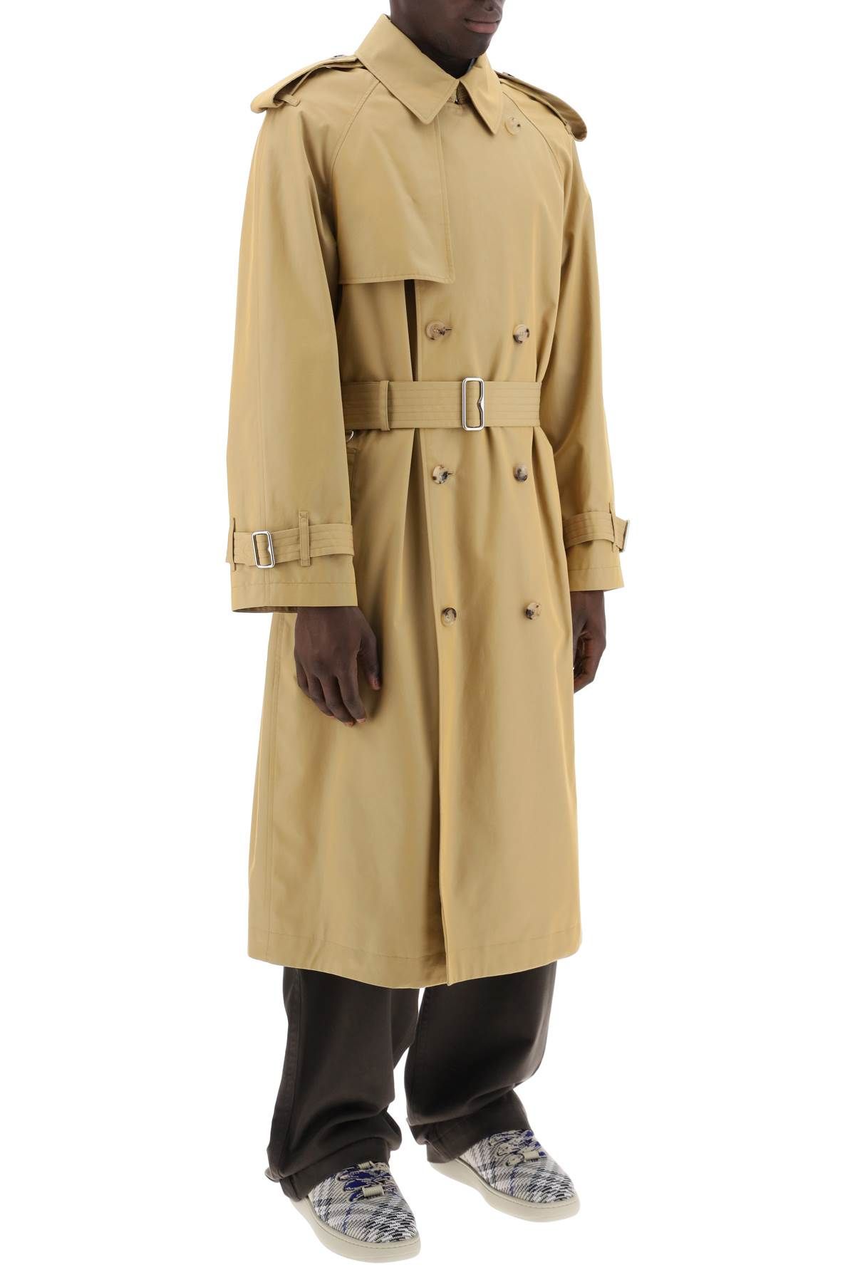 Shop Burberry Long Iridescent Trench In Beige