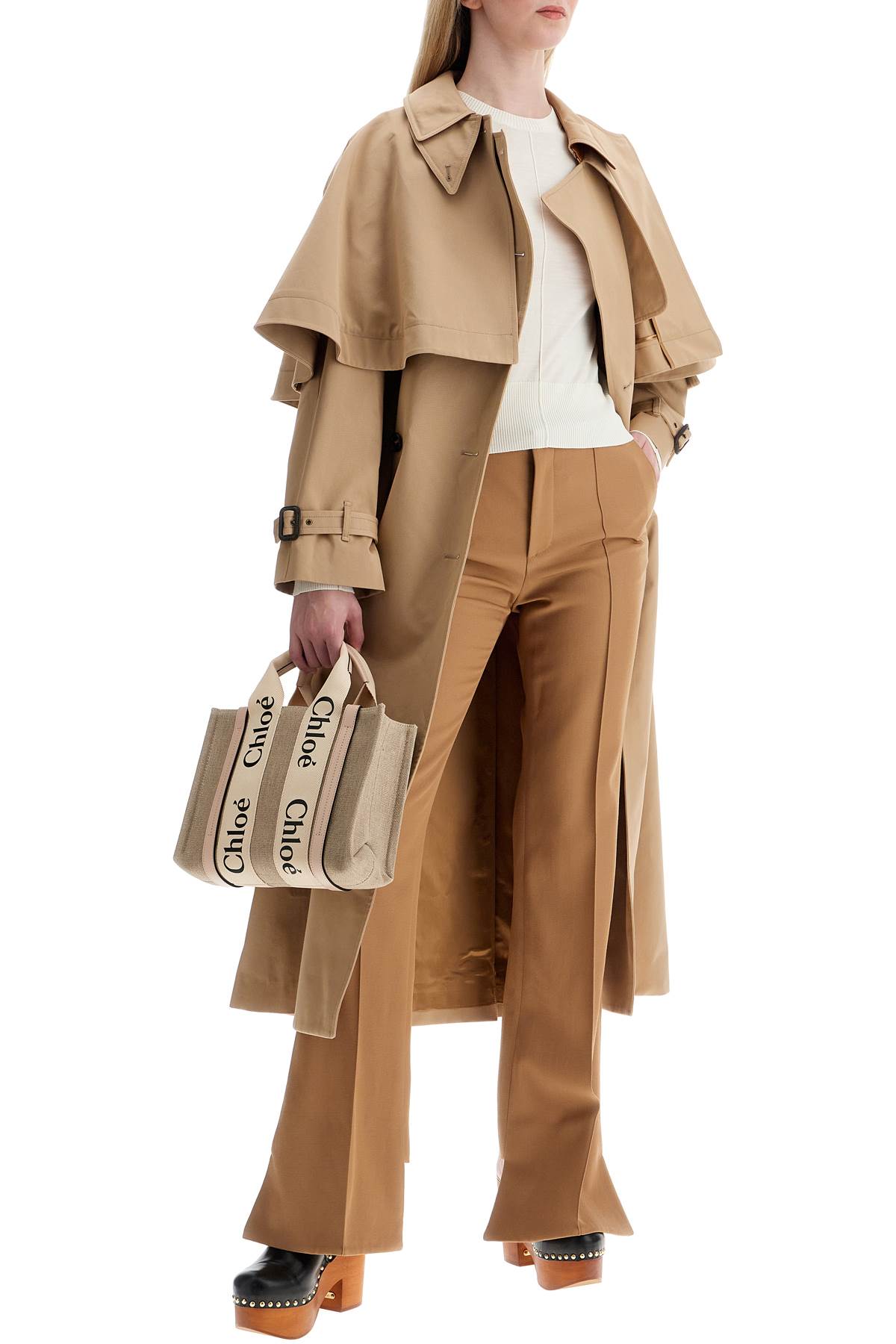 Shop Chloé Trench Coat With Removable Cape In Beige