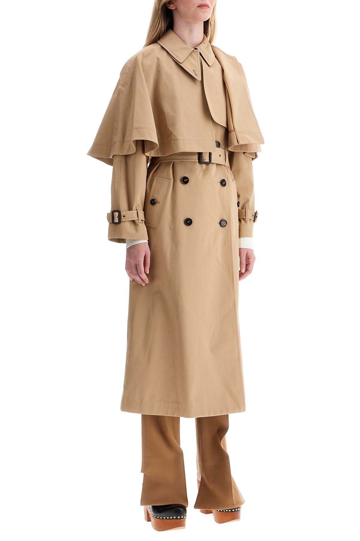 Shop Chloé Trench Coat With Removable Cape In Beige