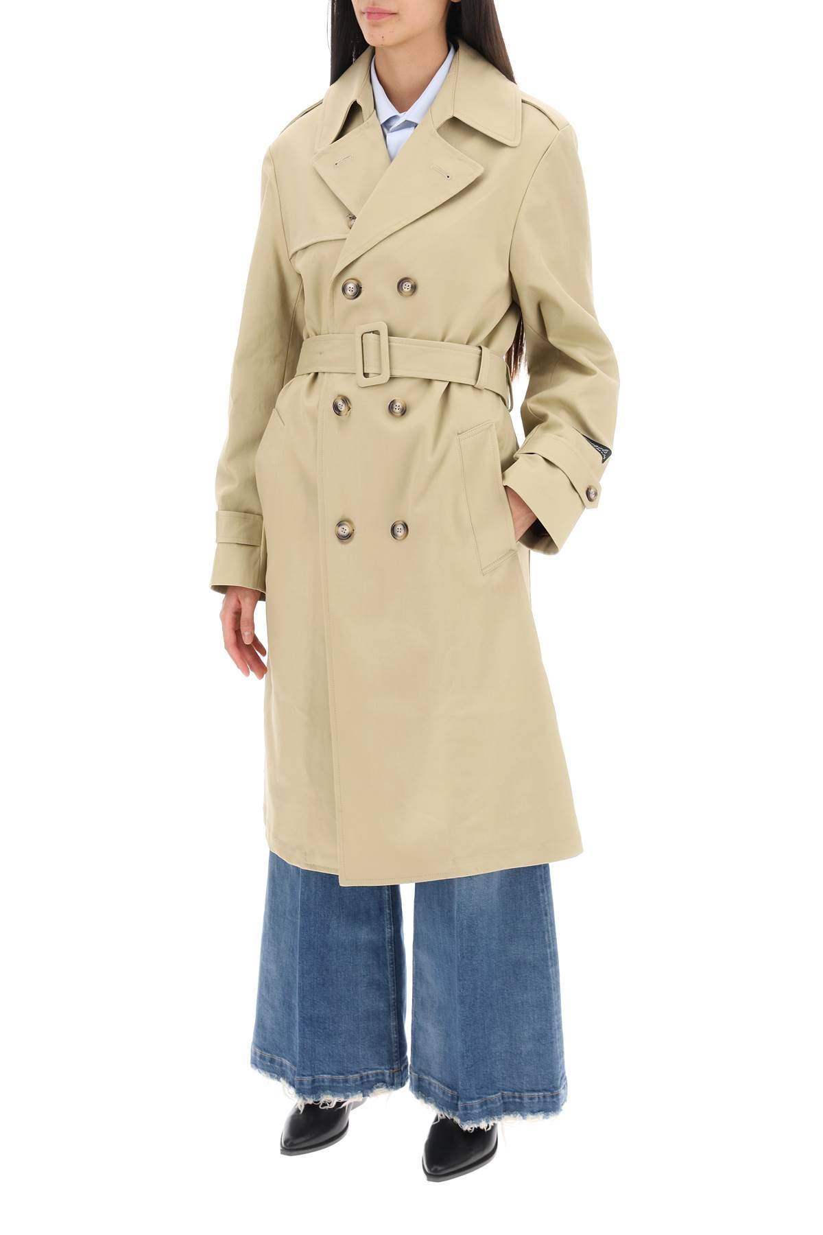 Shop Homme Girls Cotton Double-breasted Trench Coat In Beige,neutro