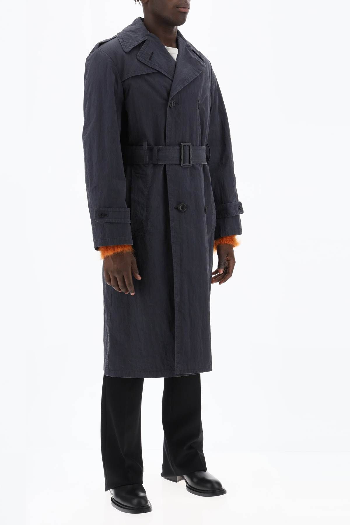 Shop Maison Margiela Double-breasted Trench Coat In Cotton In Blue