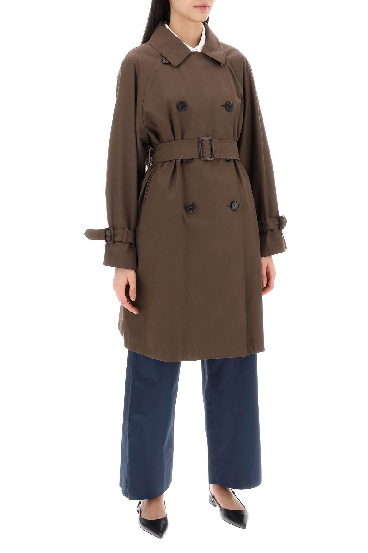 Shop Max Mara The Cube Double-breasted Midi Trench Coat In Brown