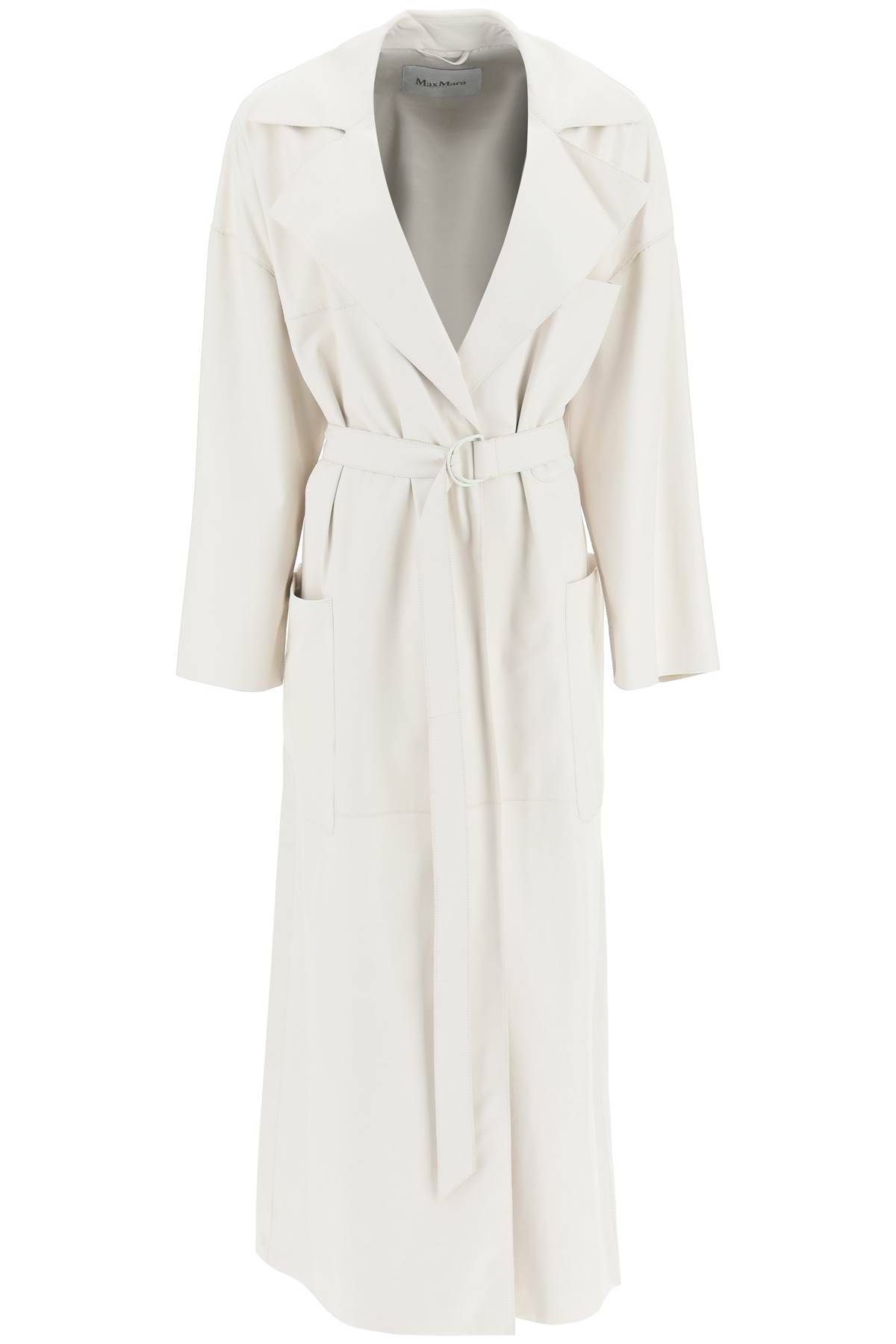 Max Mara 'amica' Long Leather Trench Coat In White