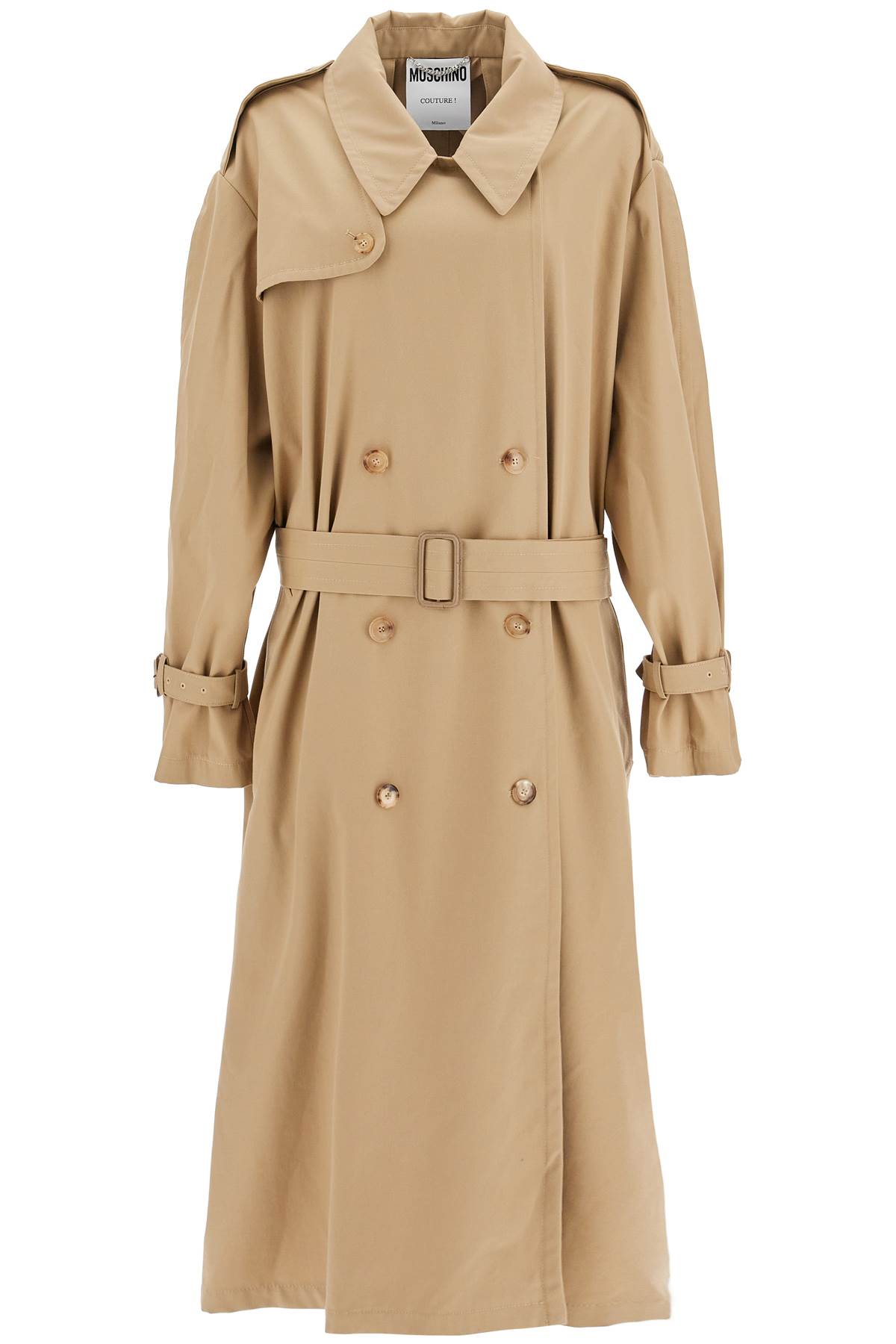 Shop Moschino Double-breasted Trench Coat With In Beige