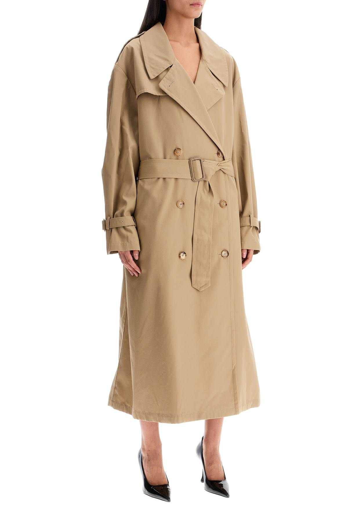 Shop Moschino Double-breasted Trench Coat With In Beige