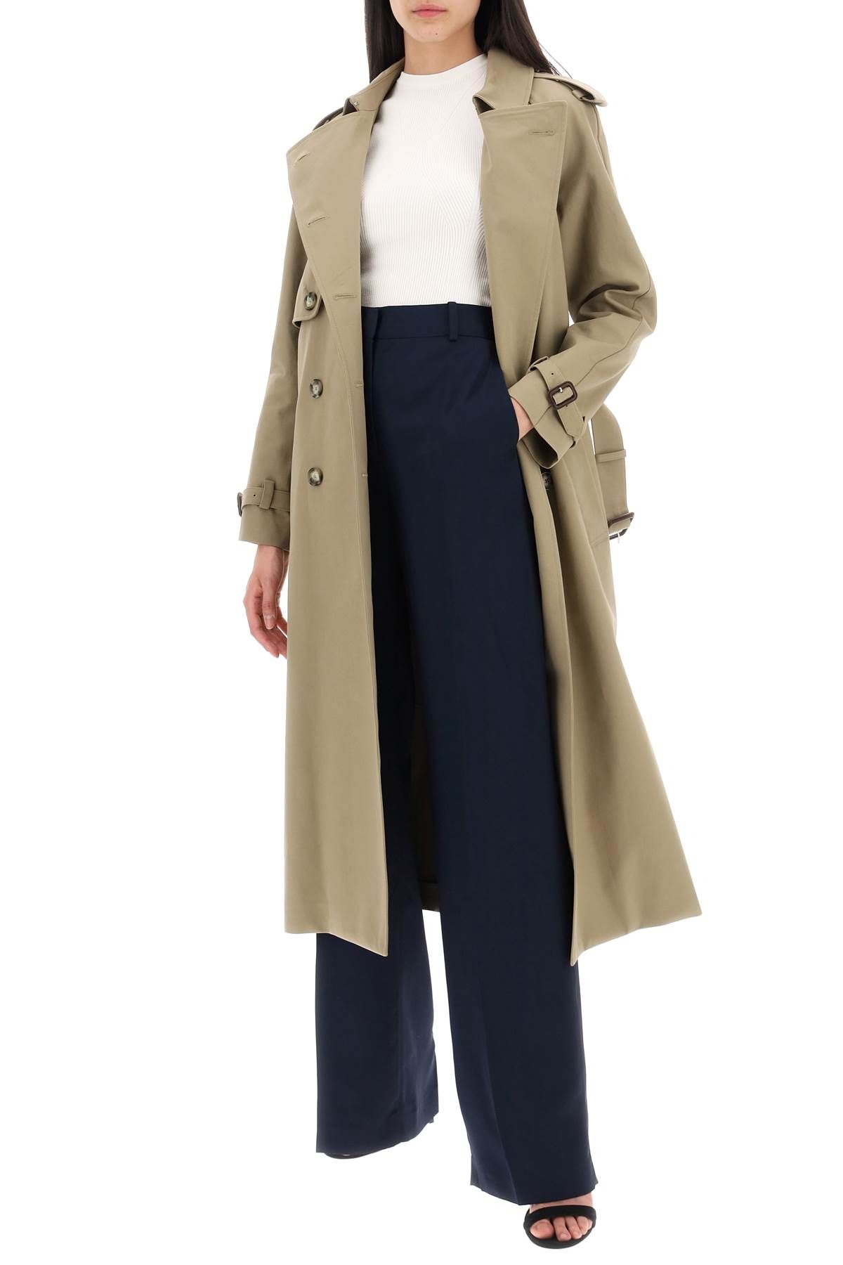 Shop Stella Mccartney Sustainable Cotton Double-breasted Trench In Khaki