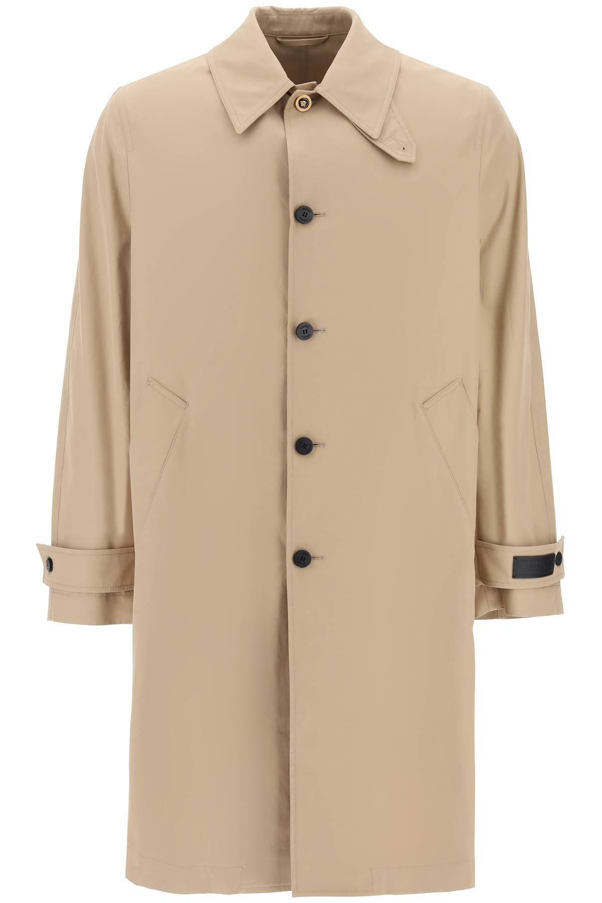 Shop Versace "single-breasted Waterproof Coat With In Beige