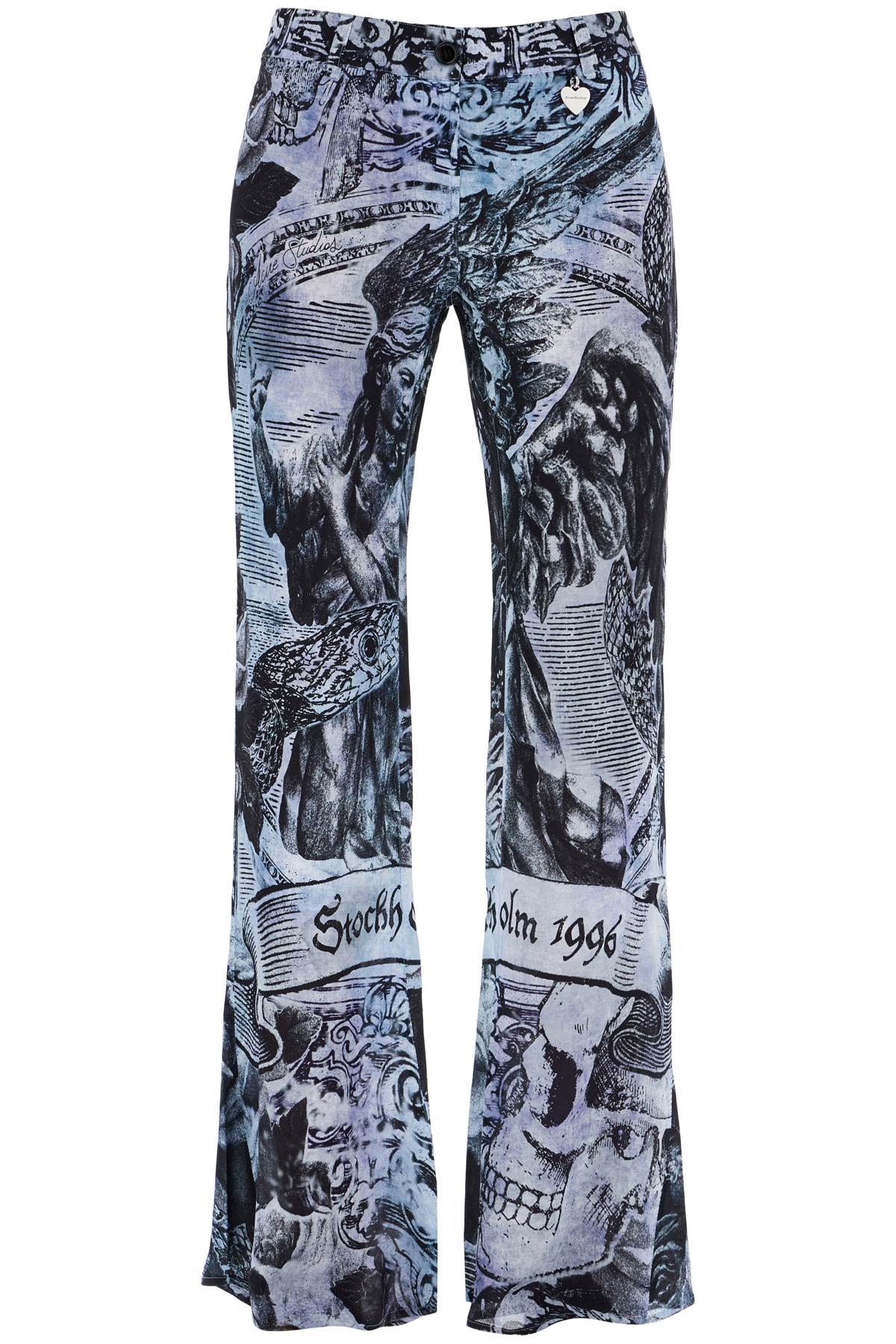 Shop Acne Studios Printed Crepe Flared Pants In Light Blue