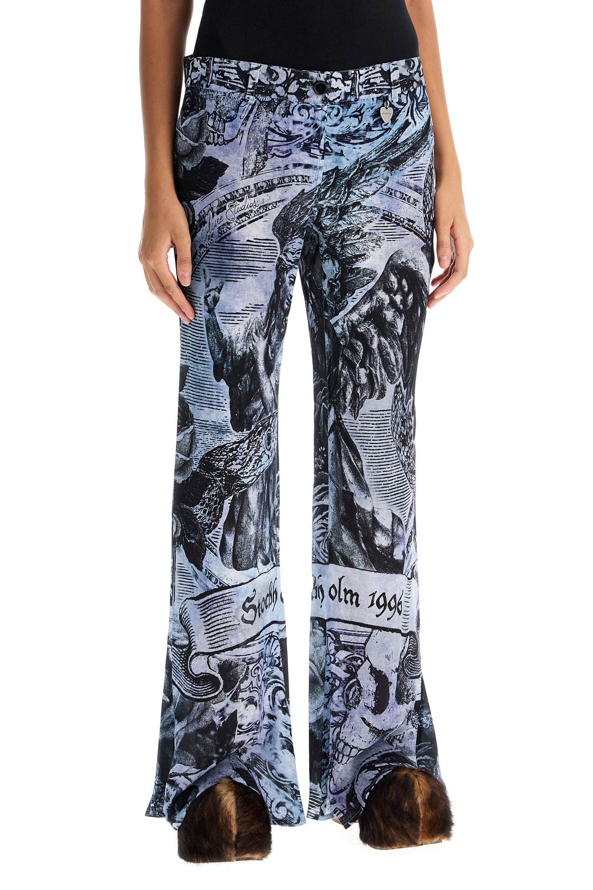 Shop Acne Studios Printed Crepe Flared Pants In Light Blue