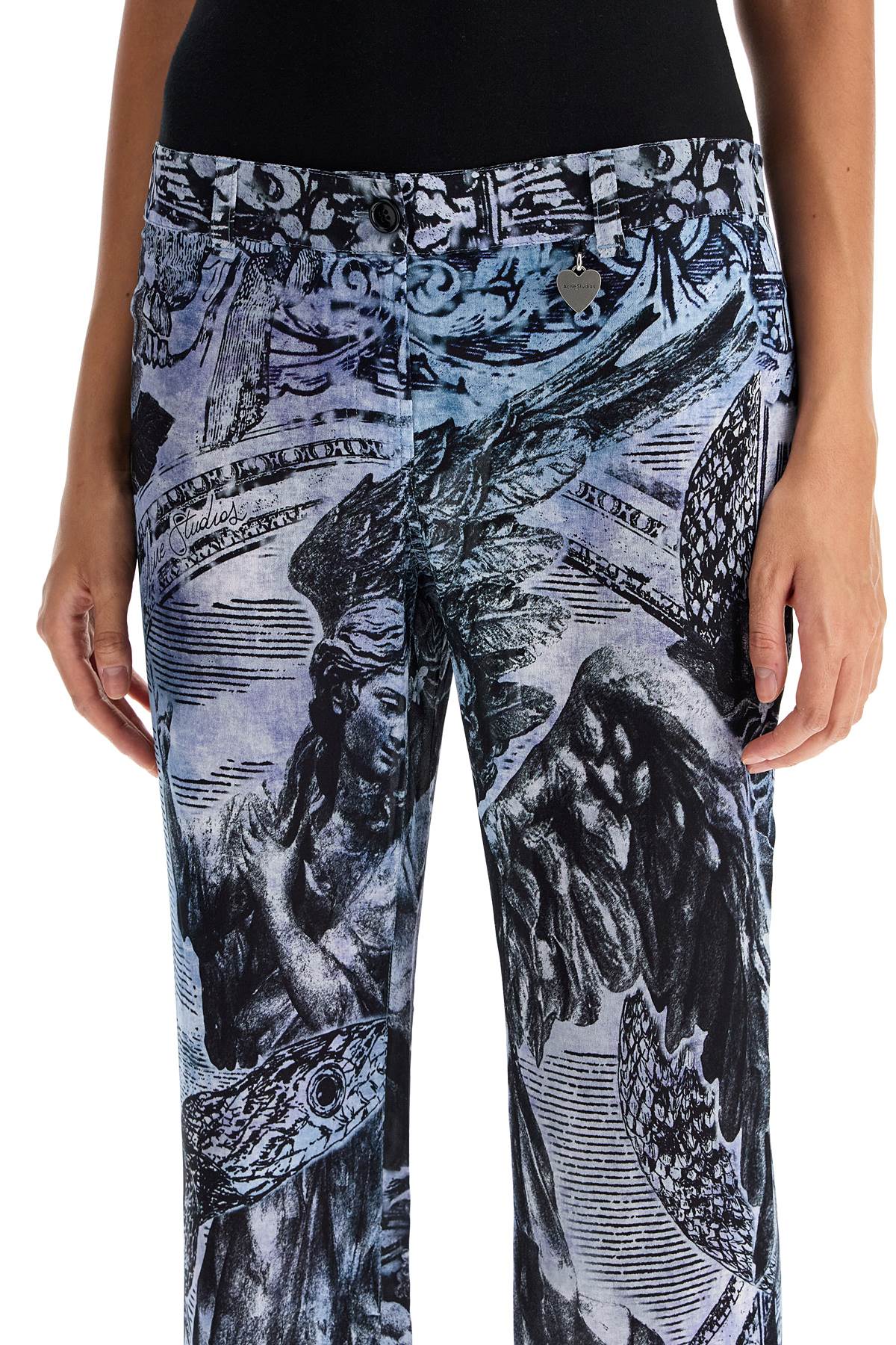 Shop Acne Studios Printed Crepe Flared Pants In Light Blue