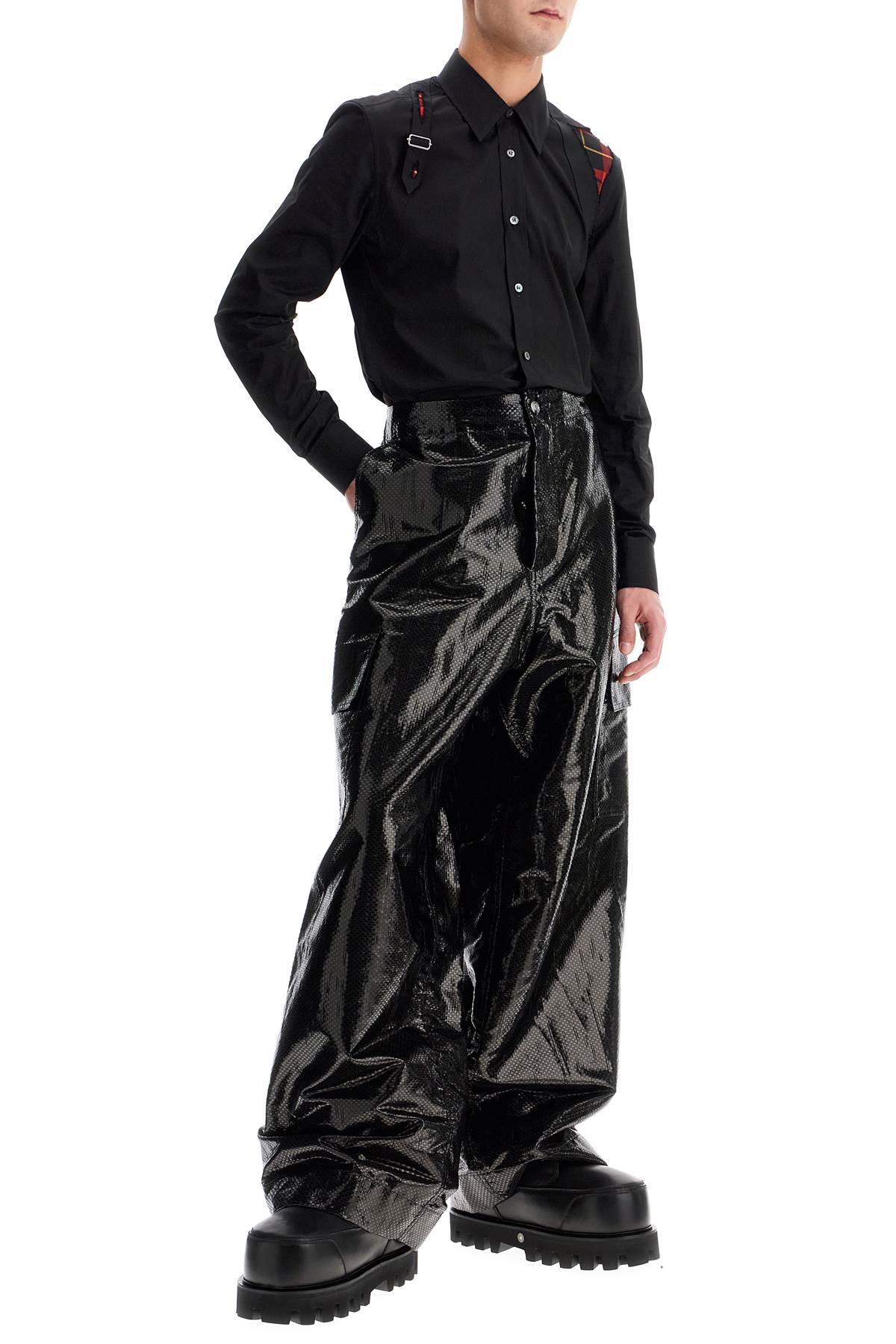 Shop Alexander Mcqueen Cargo Canvas Tarred Trousers In In Black