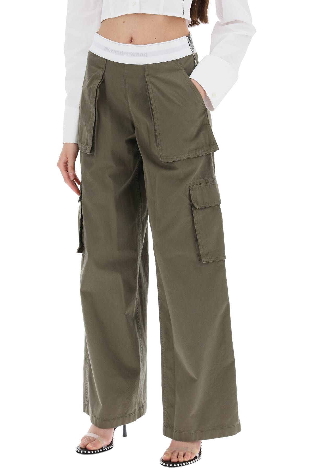 Shop Alexander Wang Rave Cargo Pants With Elastic Waistband In Green