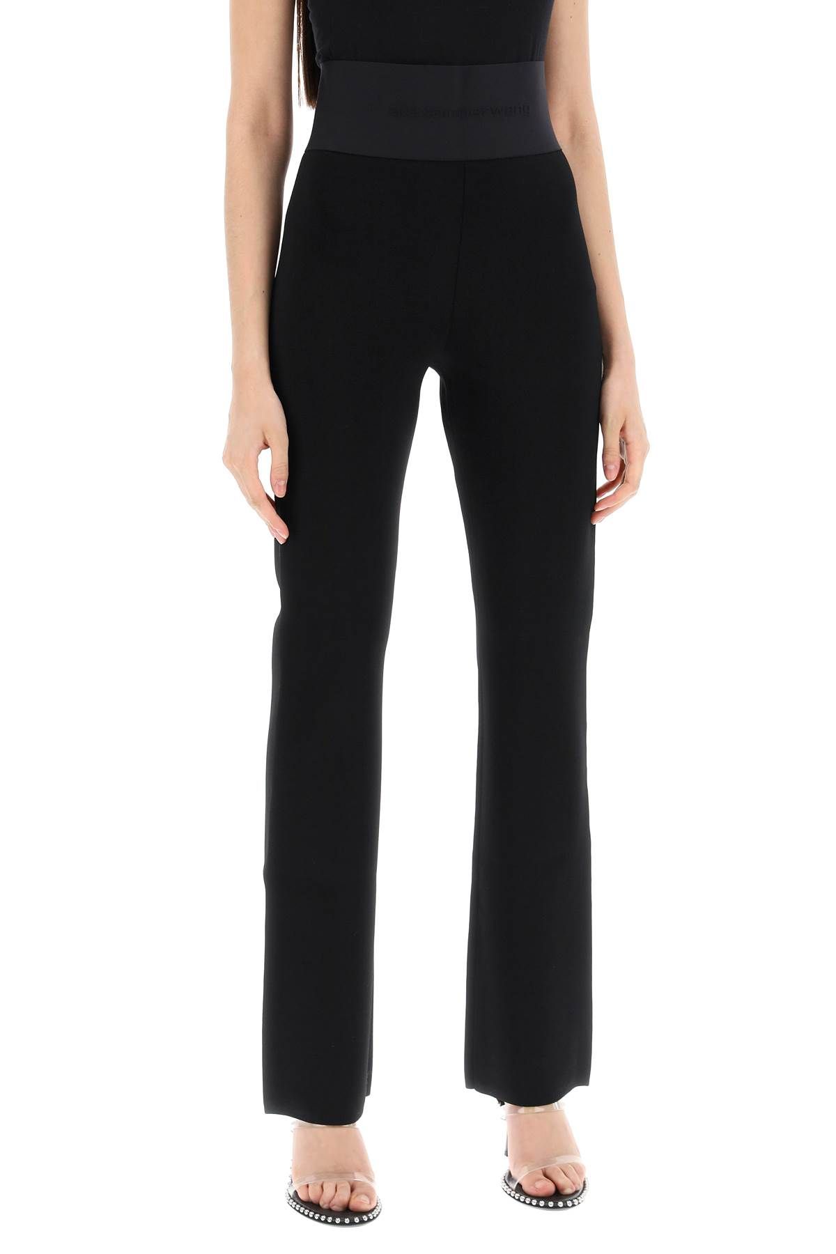 Shop Alexander Wang Flared Pants With Branded Stripe In Black