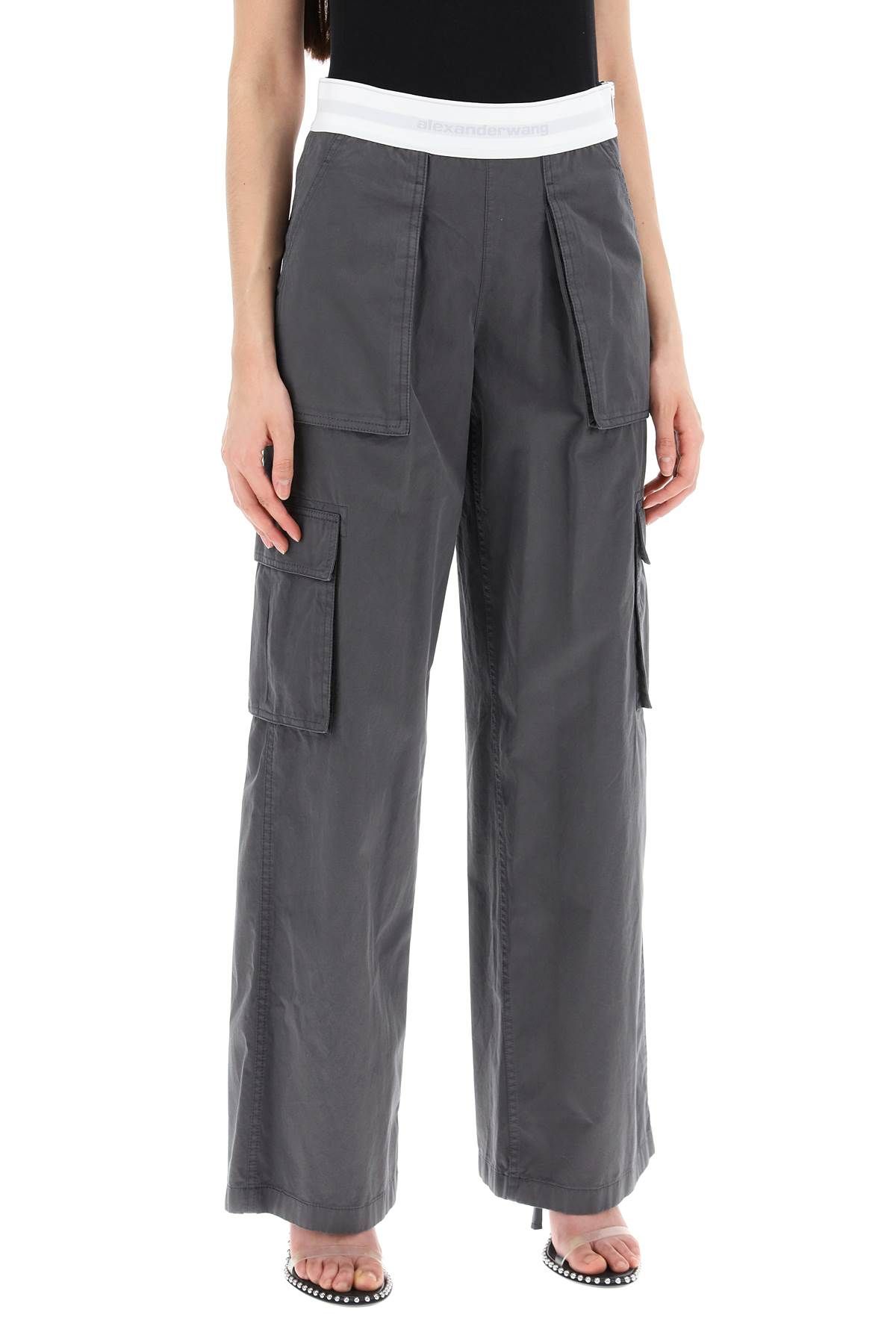 Shop Alexander Wang Rave Cargo Pants With Elastic Waistband In Grey,black