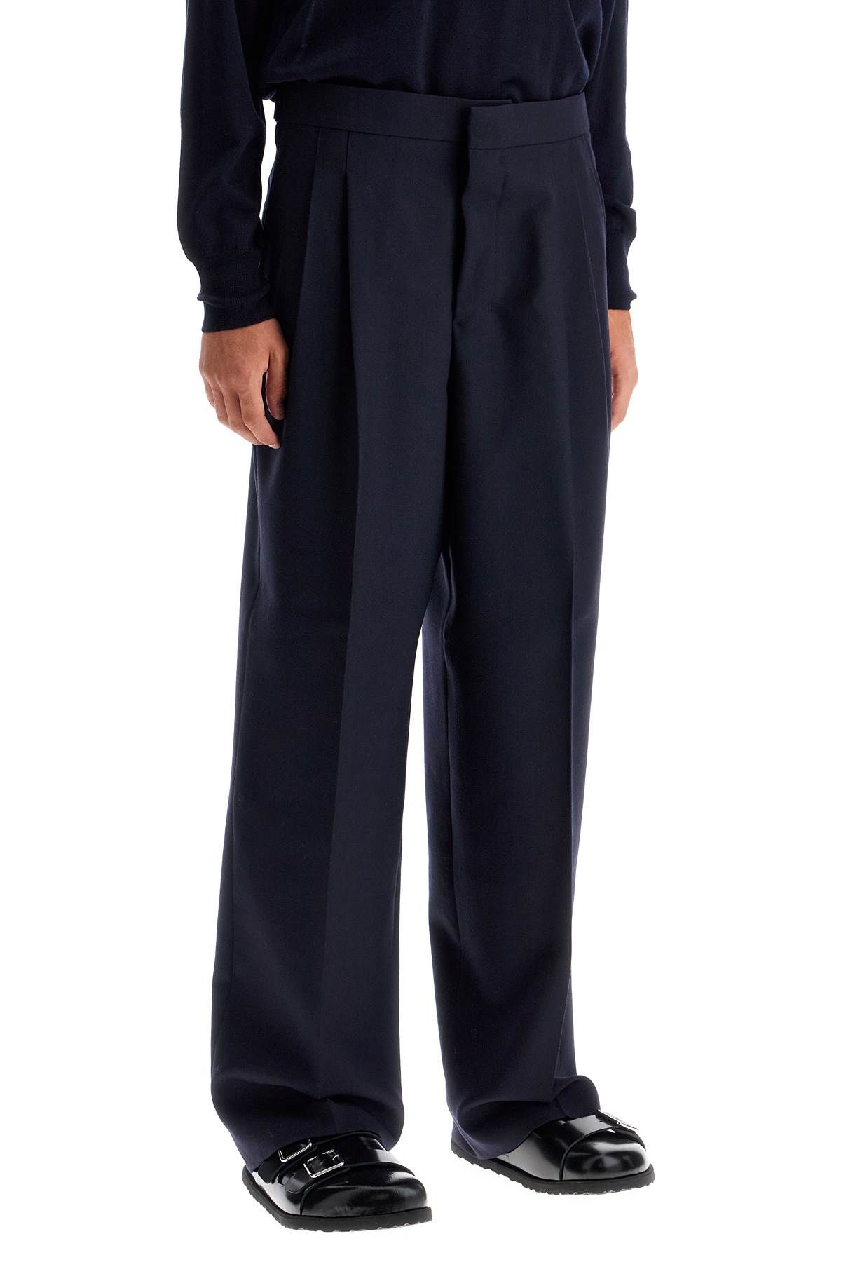 Shop Ami Alexandre Matiussi Large Fit Wool Gabardine Trousers In Blue