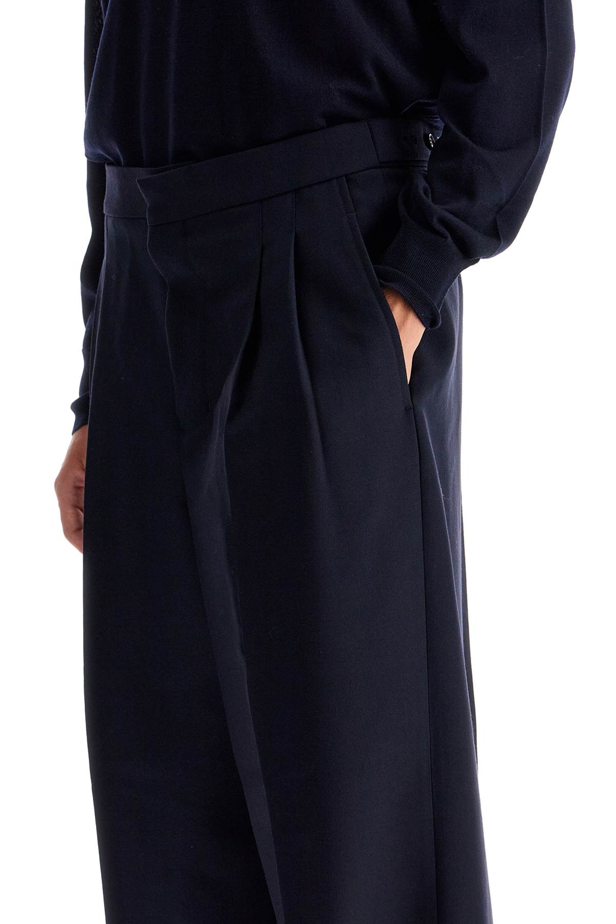 Shop Ami Alexandre Matiussi Large Fit Wool Gabardine Trousers In Blue