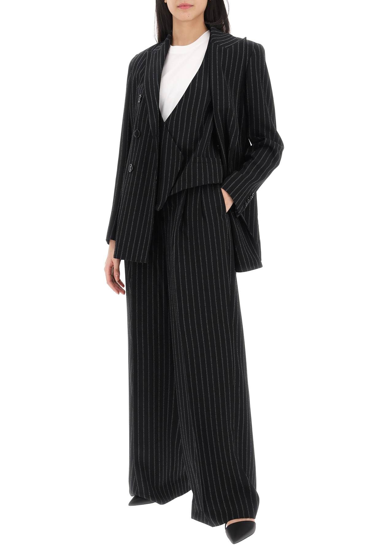 Shop Ami Alexandre Mattiussi Wide-legged Pinstripe Trousers With In Black