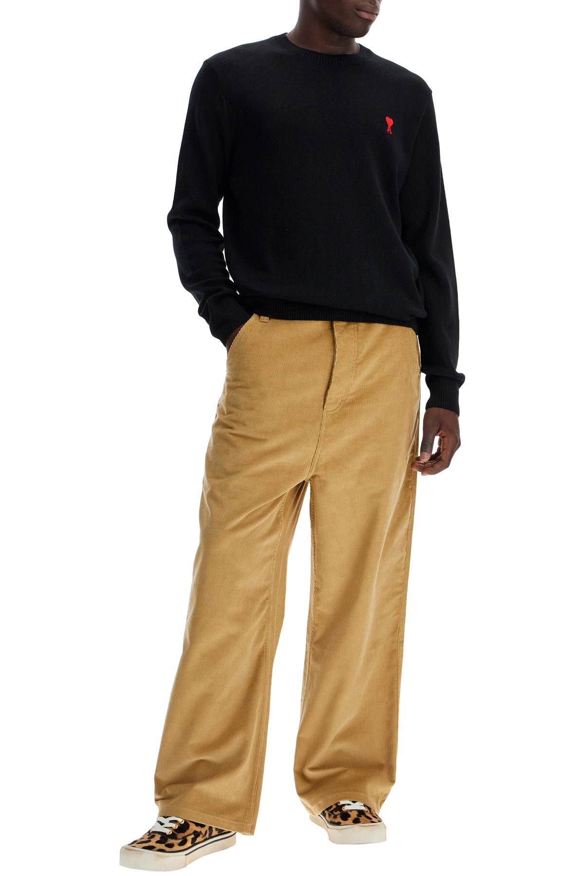 Shop Ami Alexandre Matiussi Baggy Corduroy Pants With Rib In Beige