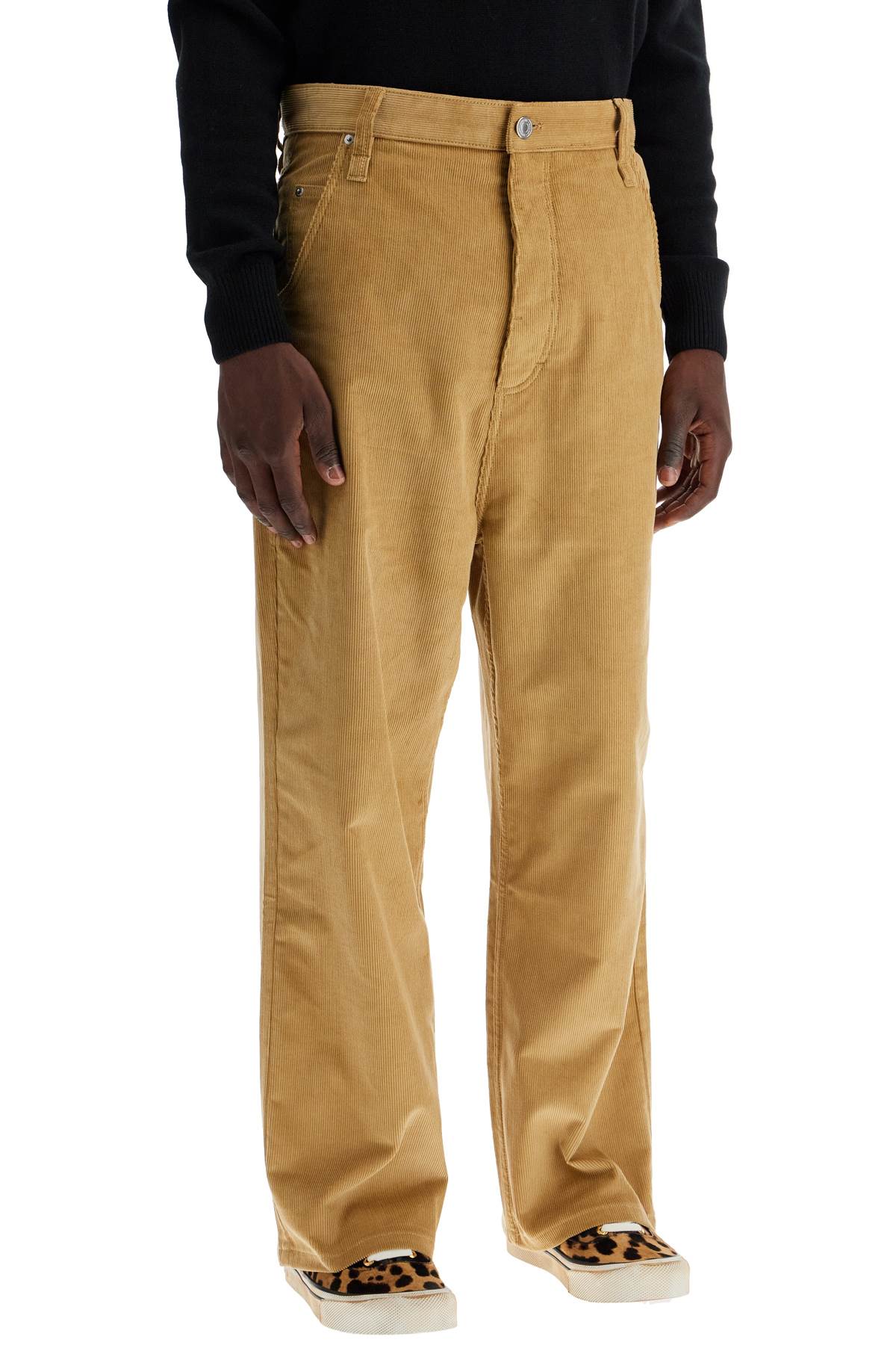 Shop Ami Alexandre Matiussi Baggy Corduroy Pants With Rib In Beige