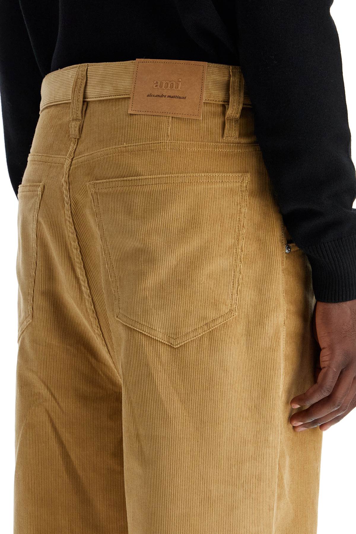 Shop Ami Alexandre Matiussi Baggy Corduroy Pants With Rib In Beige