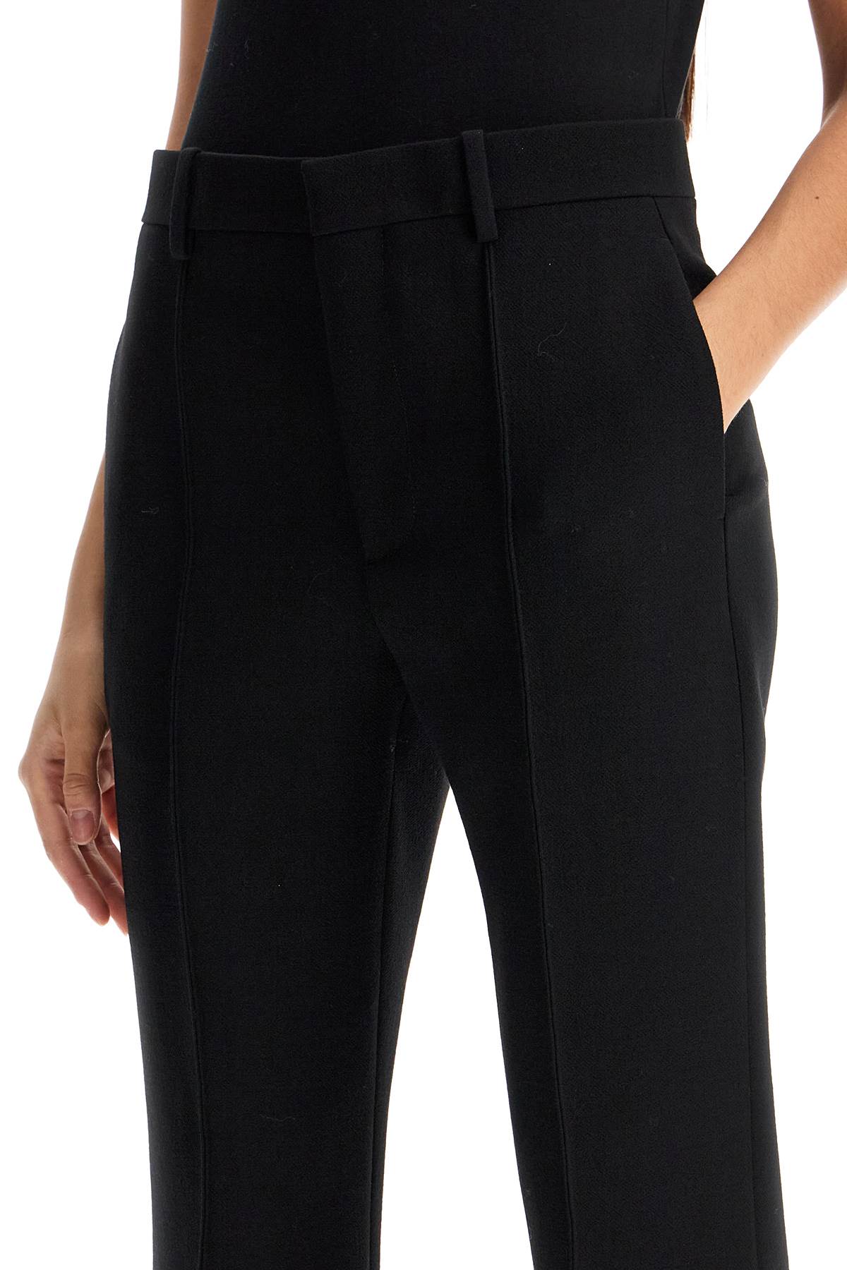 Shop Bottega Veneta Flared Wool Crepe Trousers In Black